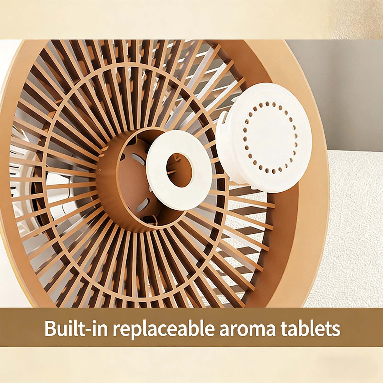 Specollect Oscillating Desk Fan with Remote Control, Quiet Brushless Motor, Night Light and Aromatherapy (Beige, 1 Pack) zrd3v
