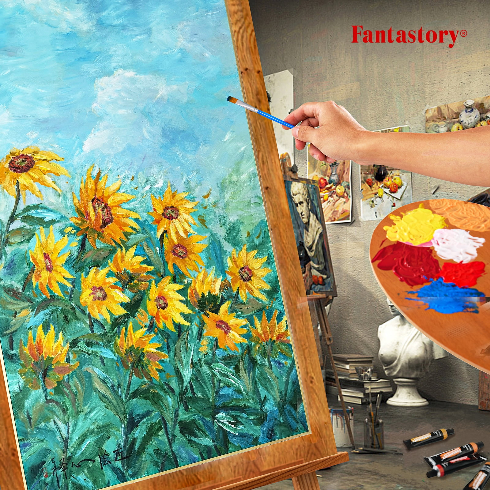 Fantastory Acrylic Paint Set, Professional Craft Art Supplies with 3 Brushes (24 Colors, 0.41 fl oz) e5r79