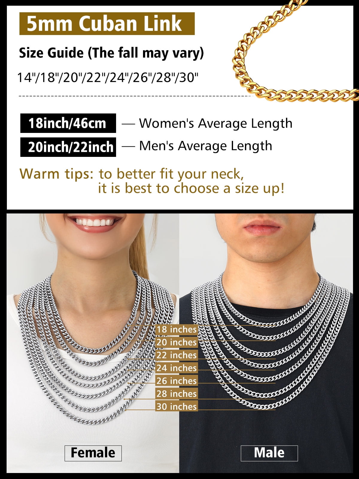 FindChic Cuban Link Chain Necklace for Men and Women (Gold, 14 in) zrgz0