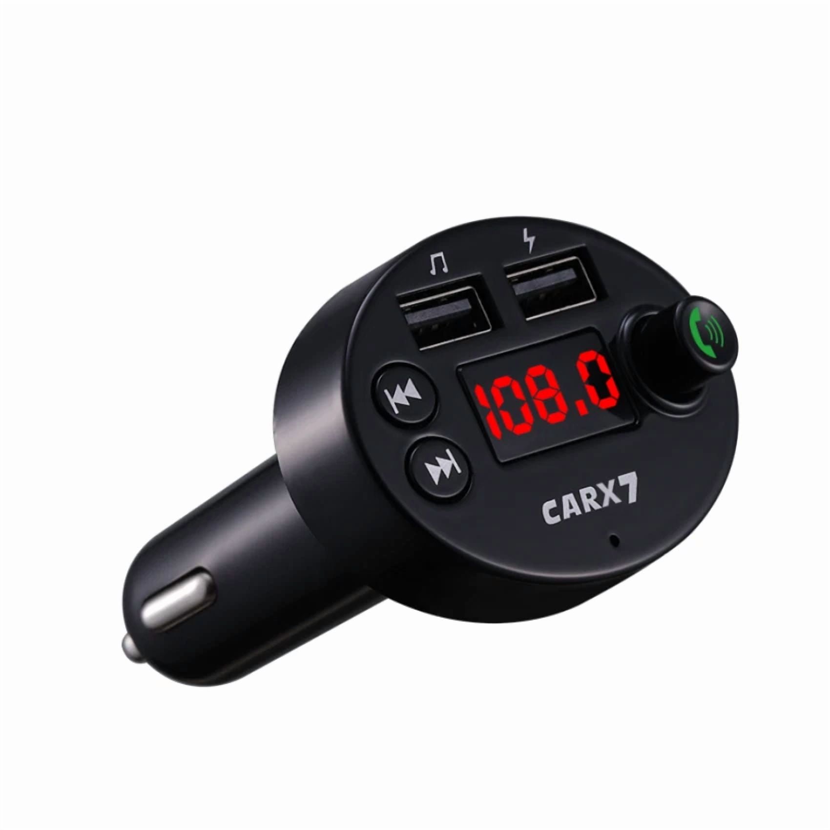 Rhea Bluetooth FM Transmitter Wireless Radio Adapter with Dual USB Phone Charger (Black, 1 Pack) xrsnj