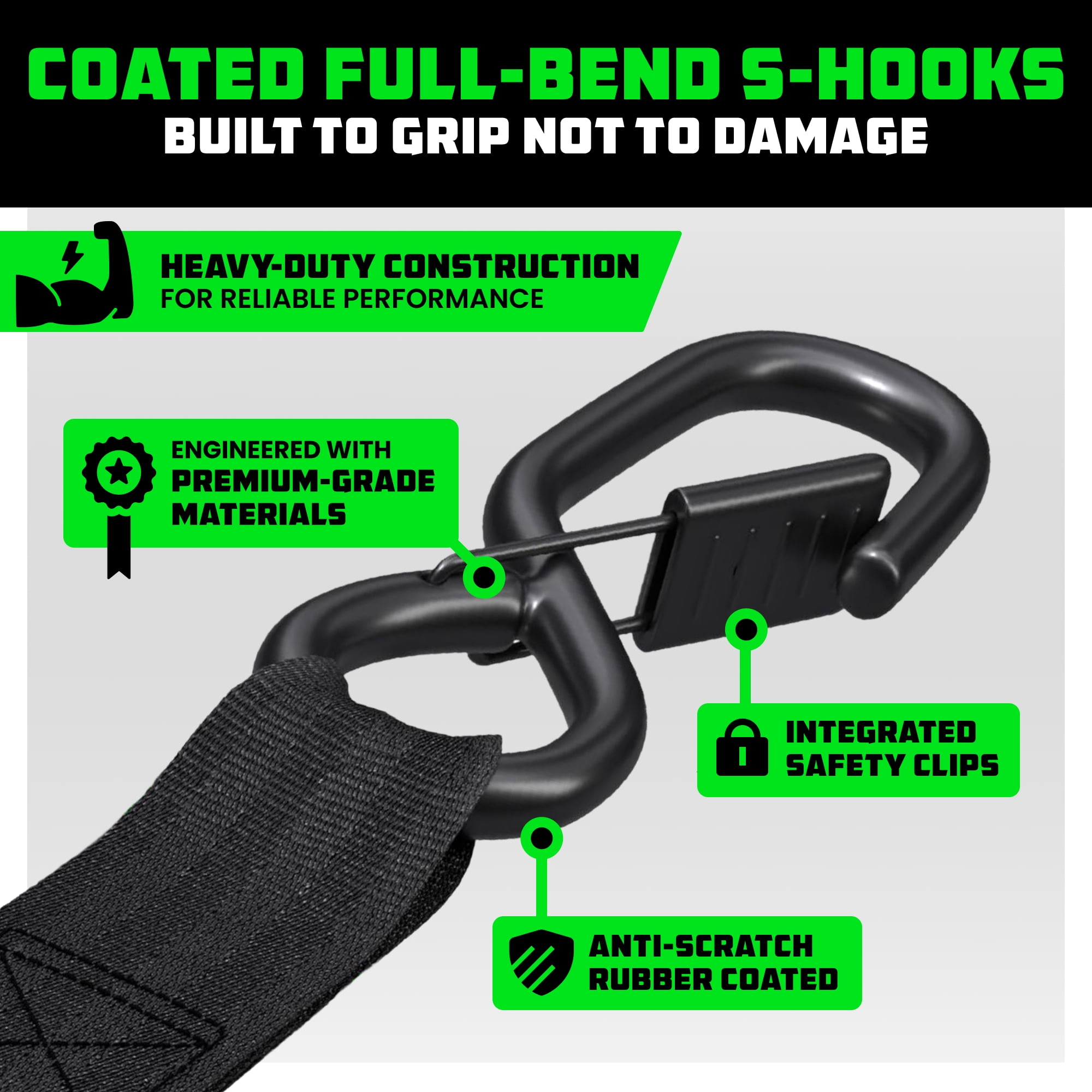 Rhino USA Retractable Ratchet Straps Heavy-Duty Cargo Tie Downs (Black, 4-Pack, 1 in x 10 ft) p9yru