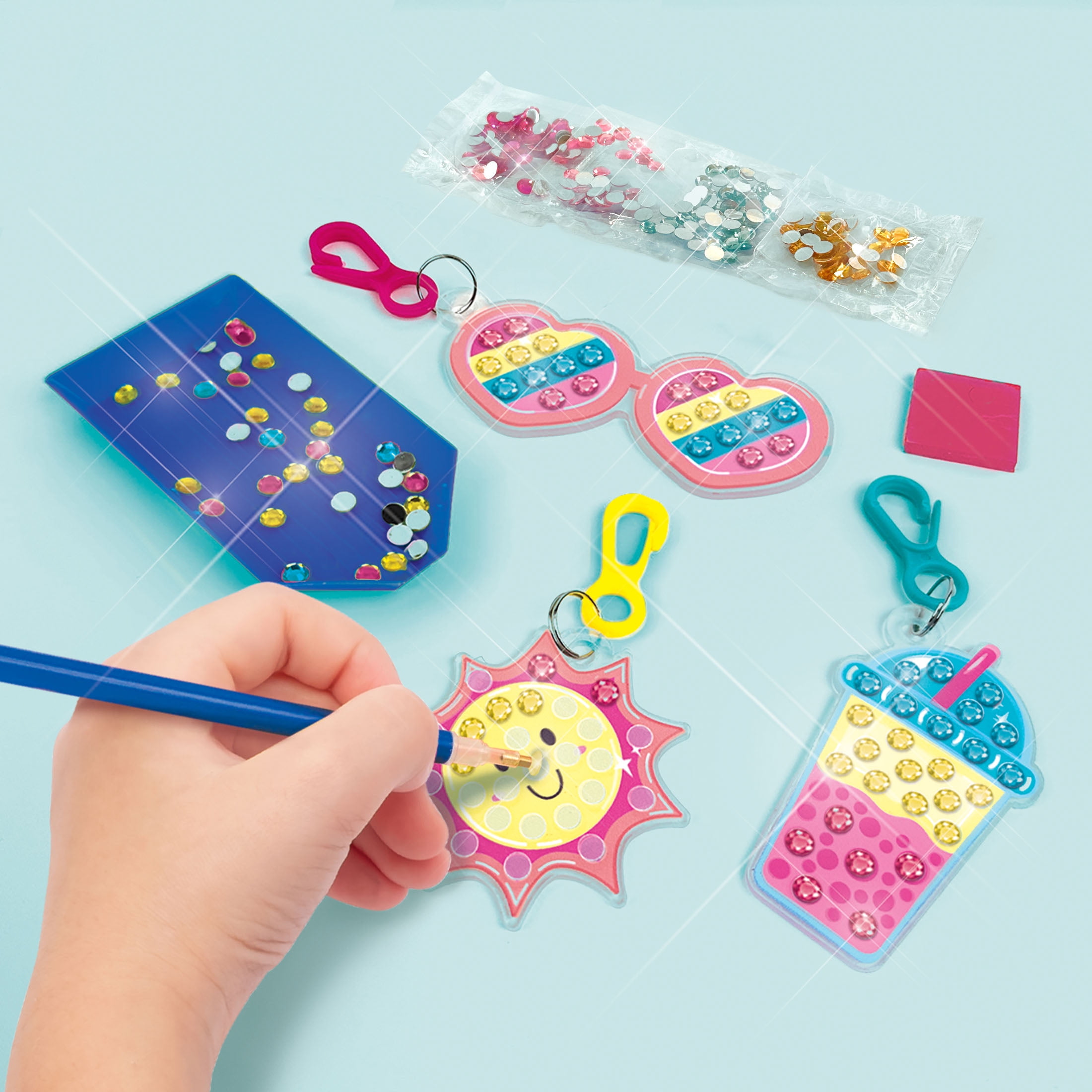Hello Hobby Diamond Art Keychain Craft Kit, DIY Gem Painting Activity Set (3 Piece Keychain Set) e3ayr