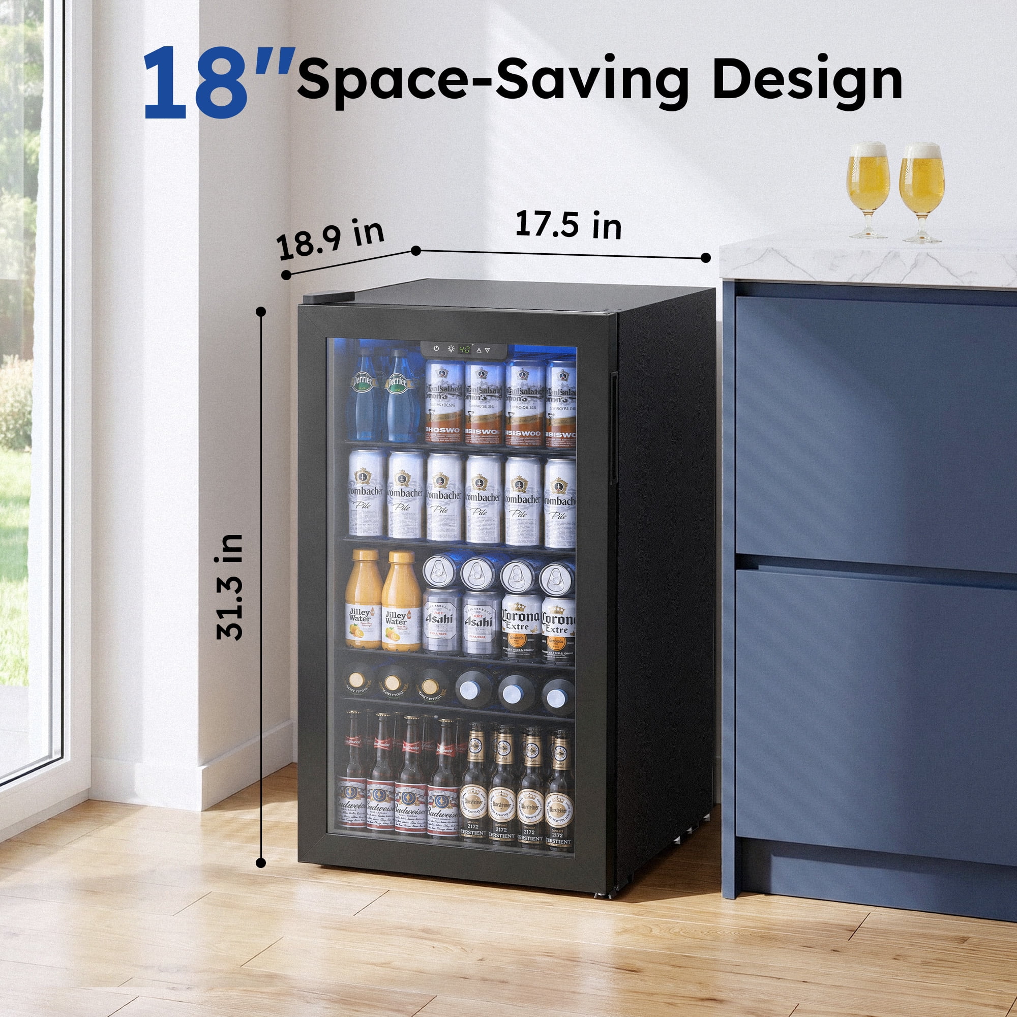 SIMZLIFE Beverage Refrigerator with Glass Door, Compact Cooler for Home and Office (Black, 17.3 in D x 31.3 in H) n0zrl