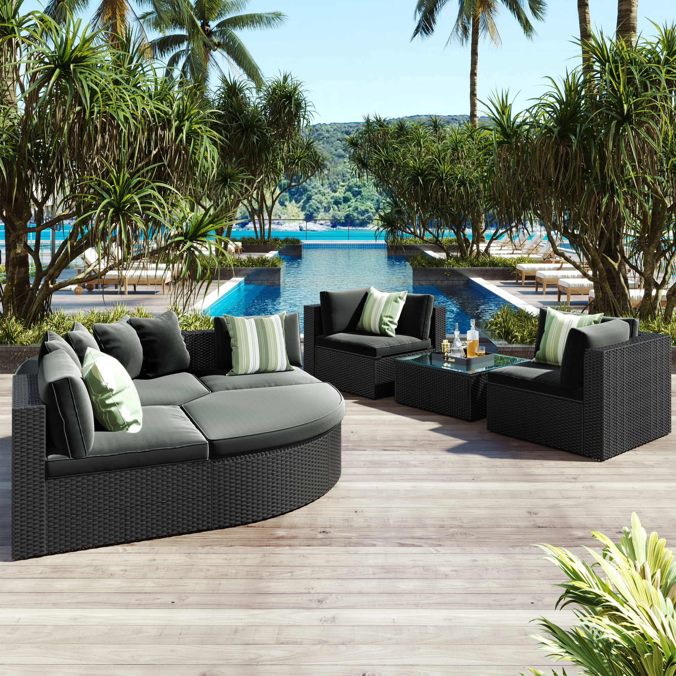 Vanress 7-Piece Outdoor Patio Furniture Set, Sectional Rattan Wicker Sofa with Cushions and Glass Coffee Table (Grey, 7-Piece Set) q4fkr