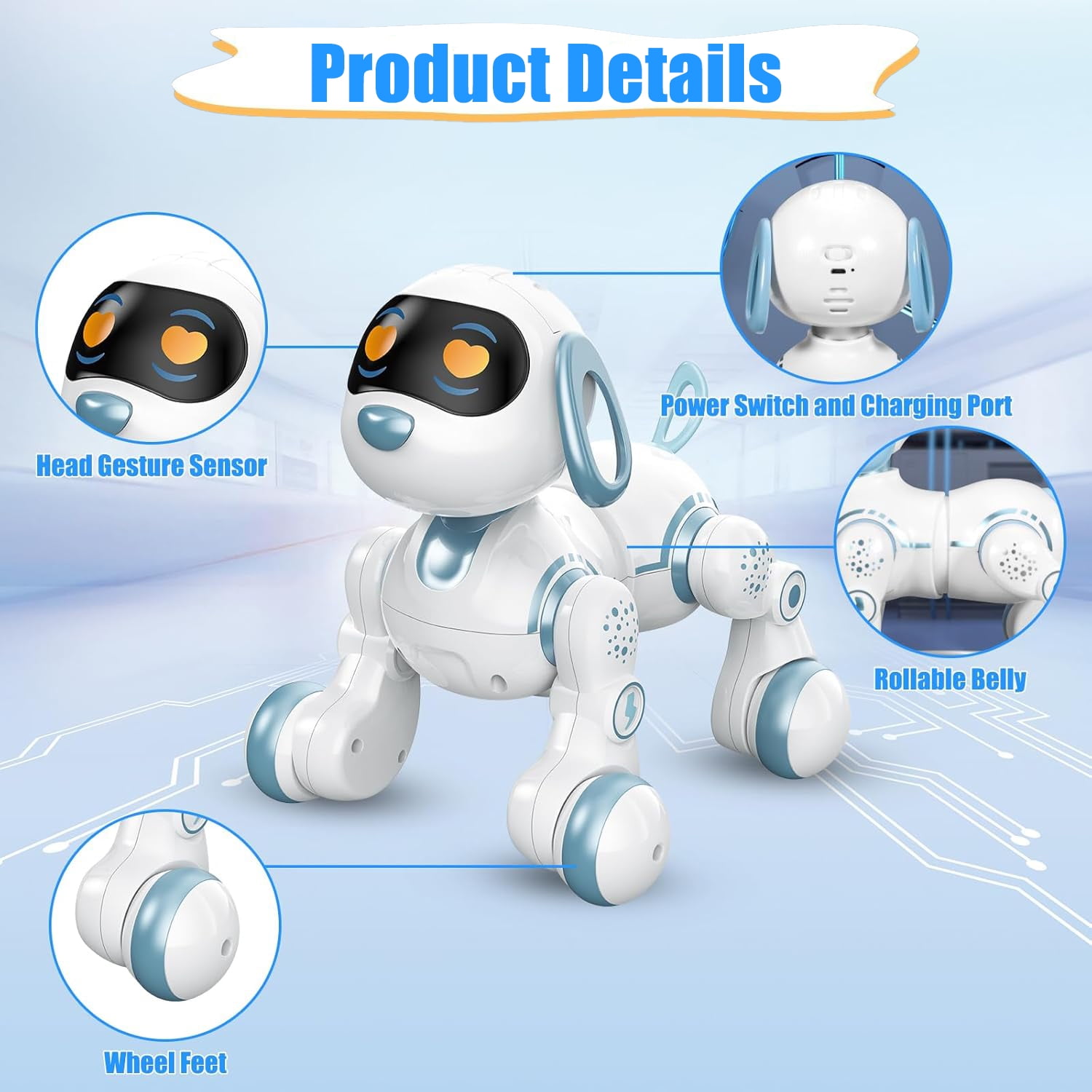 KIVDIT Programmable Remote Control Robot Dog, Interactive RC Toy with Singing and Dancing (Blue, 1 Pack) mqvfv