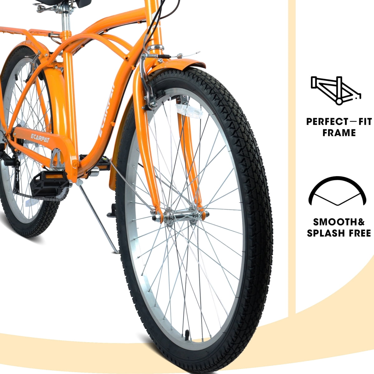 Retro 26 in Beach Cruiser Bike 7-Speed, High-Tensile Steel Frame with Comfort Step-Through Design (Orange, 26 in) jujdk