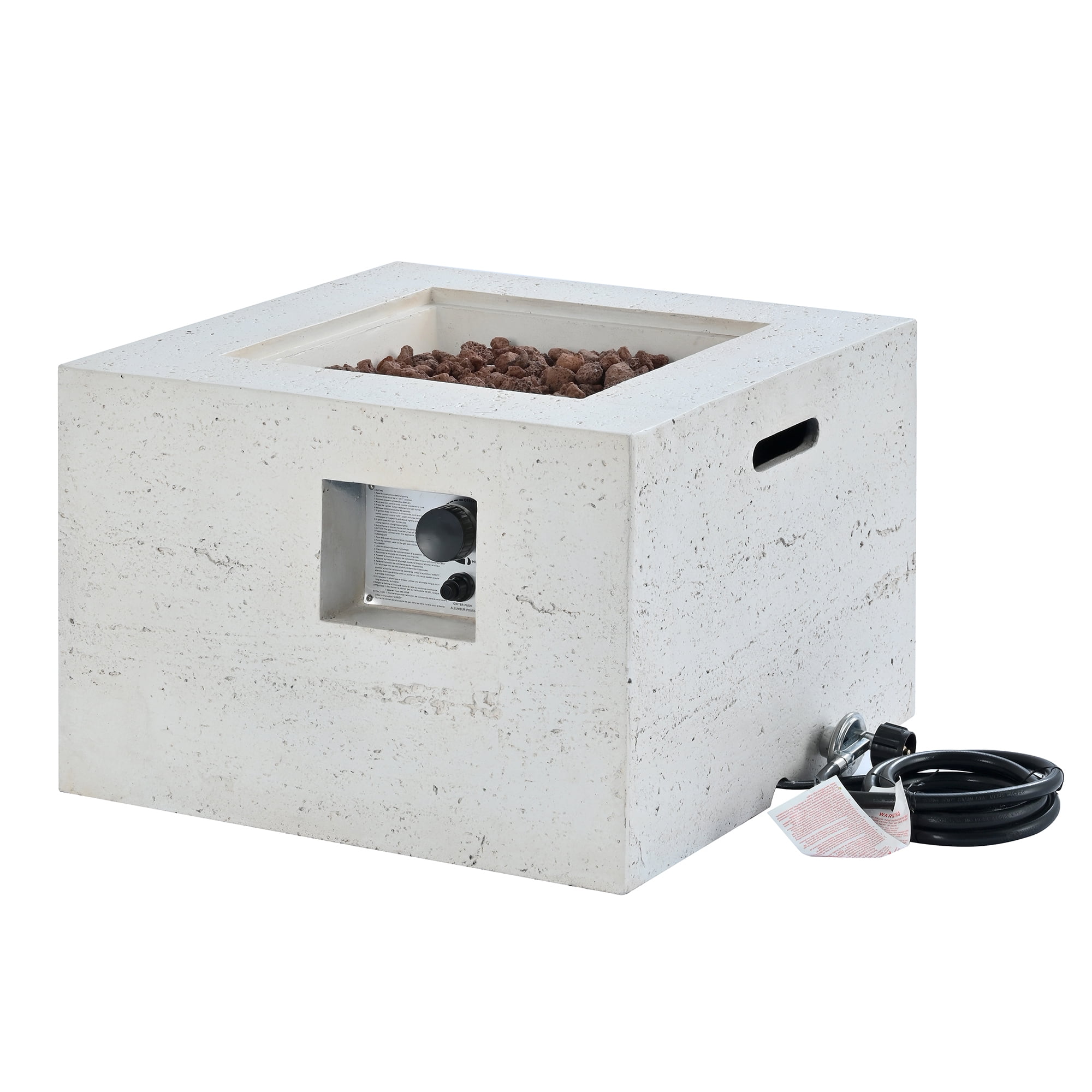 Bella Depot Outdoor Square Propane Fire Pit Table with Steel Burner and Adjustable Flame (Beige, 24 in) r2i8a
