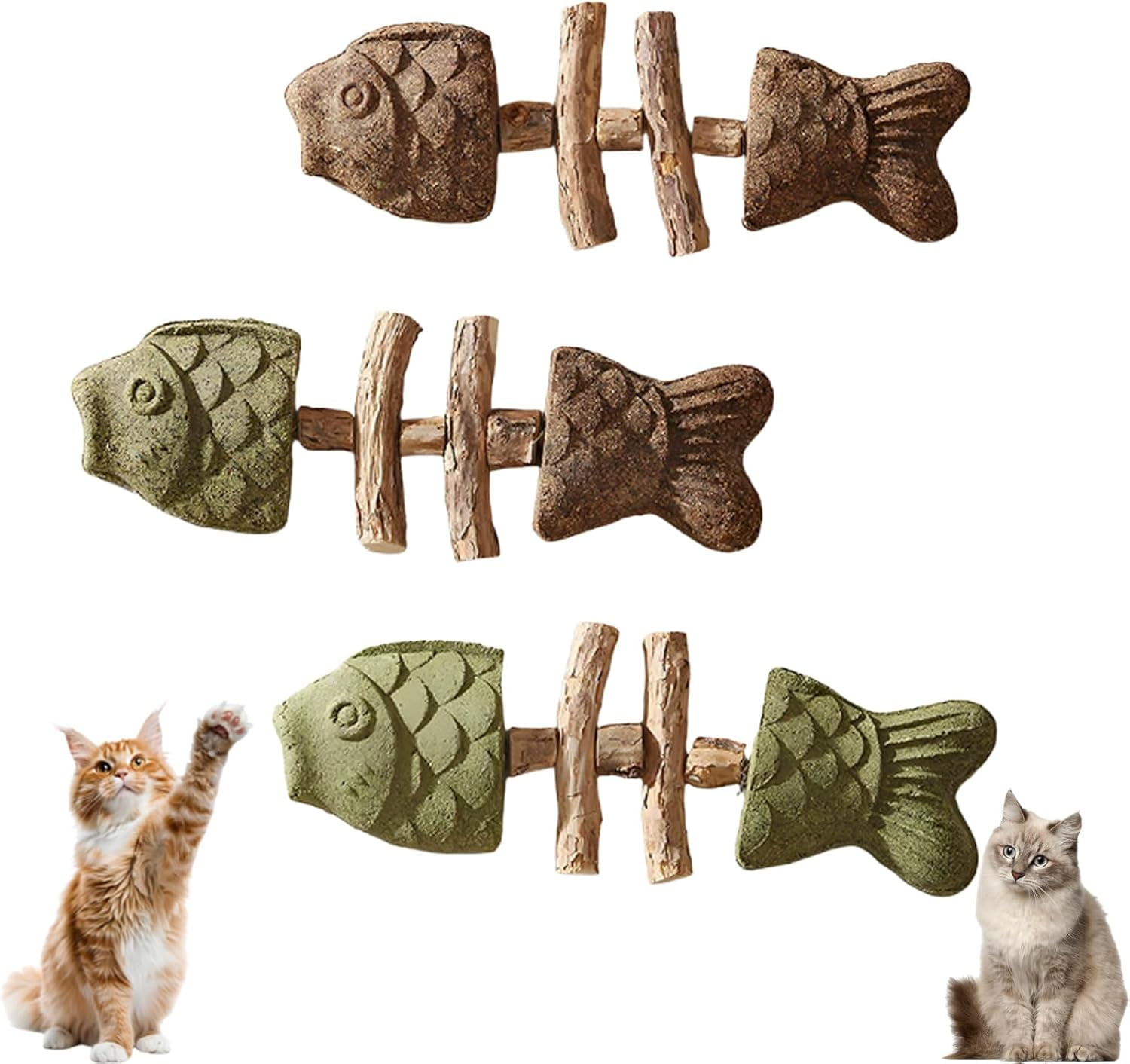 XIAXIAJ Cat Dental Toy Fish Bone Shape Natural Catnip and Silver Vine Stick (3pcs) cwmou