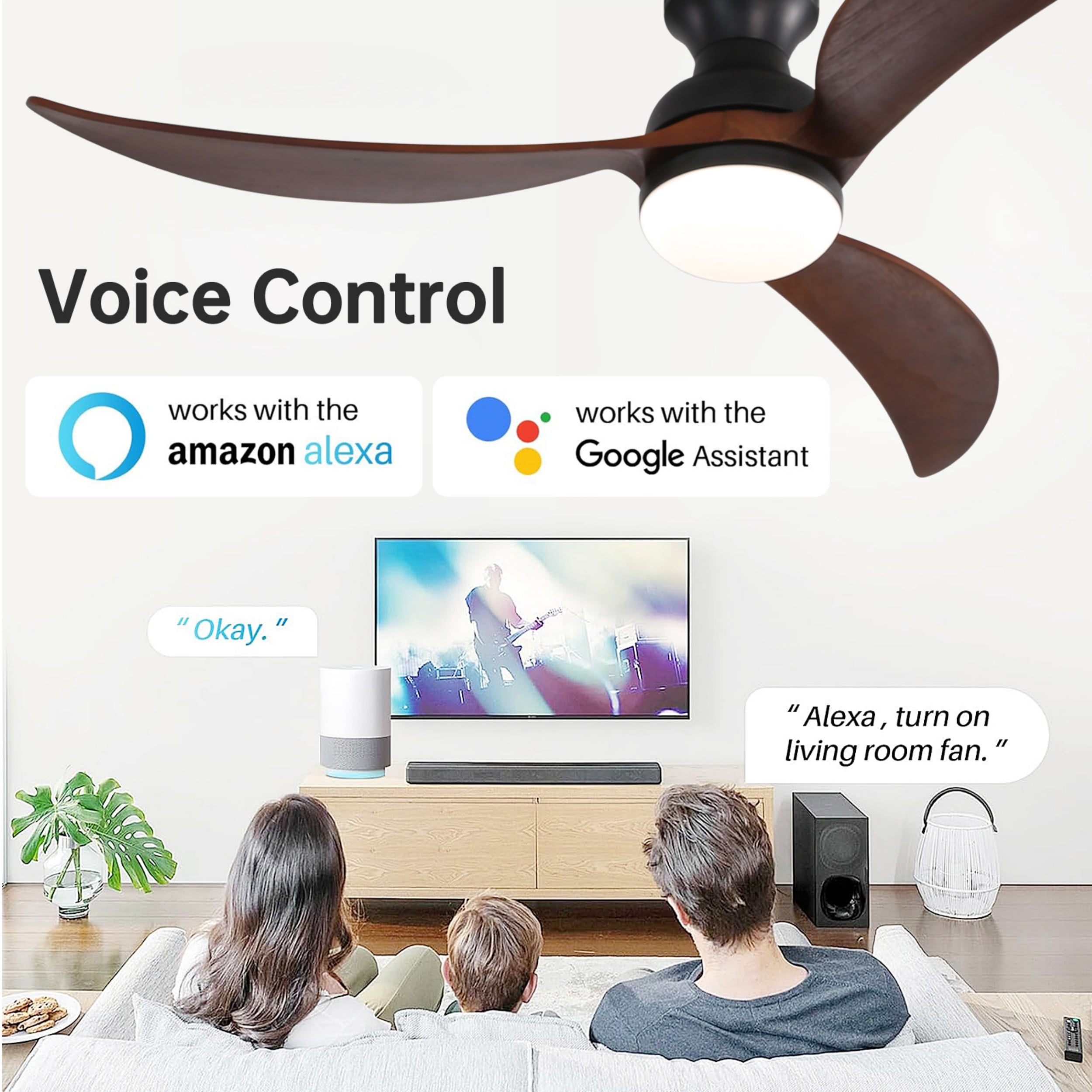 Sofucor 52 in Flush Mount Ceiling Fan with LED Lights and Remote Control (Modern, 52 in) w8an4