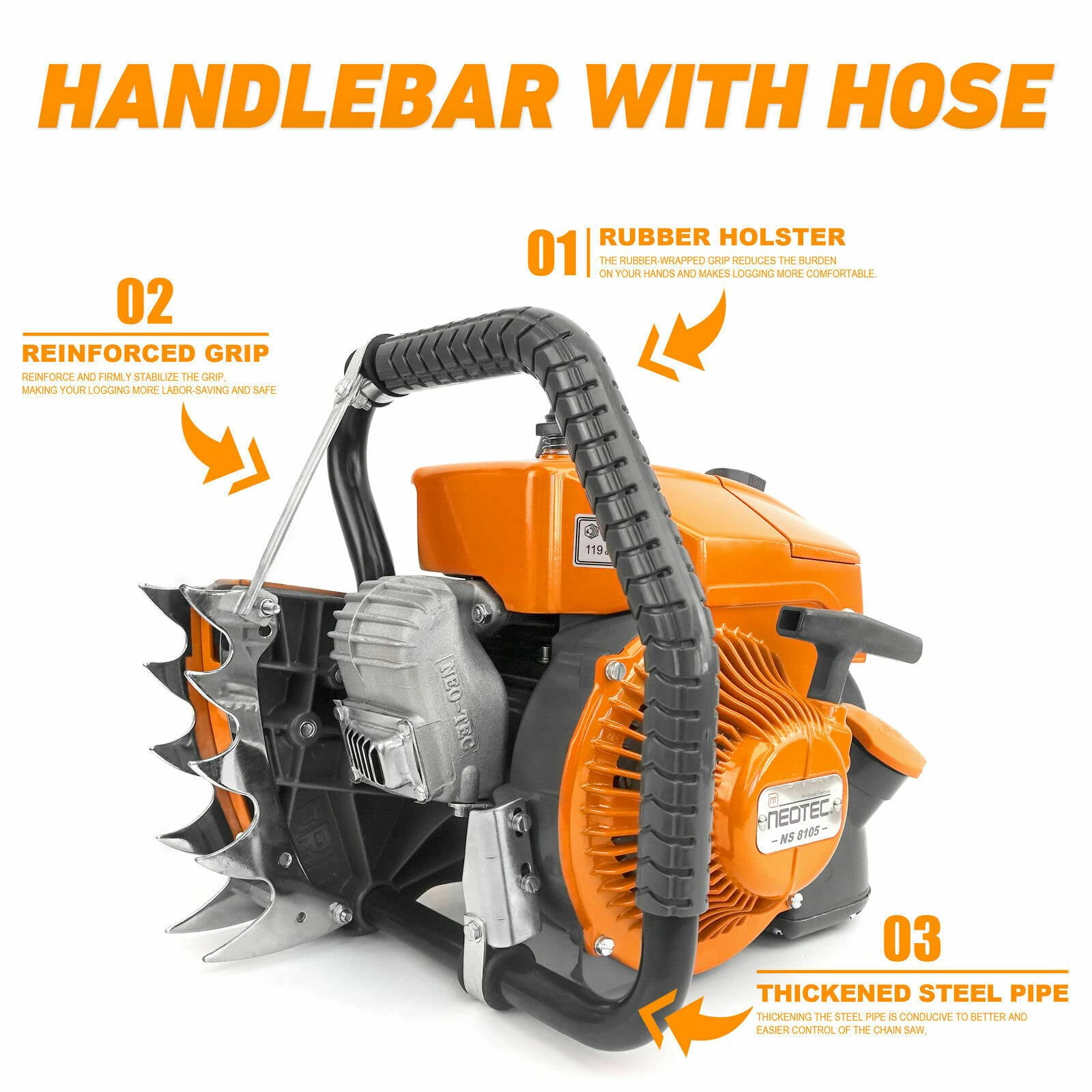 Neotec 105cc Gas Chainsaw with 36 in Guide Bar, Professional Heavy-Duty Gasoline Wood Cutting Saw (Orange, 36 in) yguev
