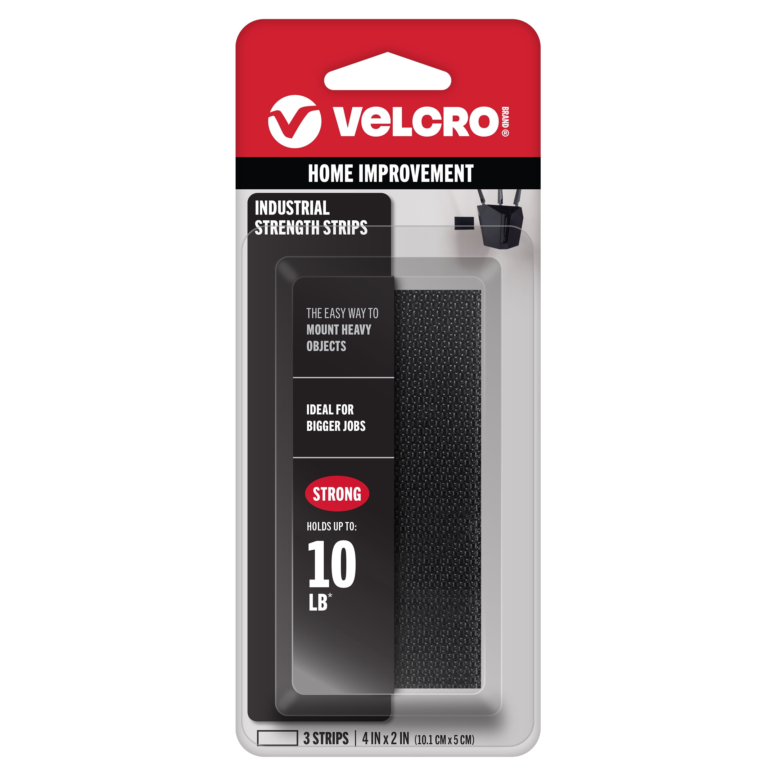 VELCRO Brand Industrial Strength Heavy Duty Fastener Strips, Weather-Resistant Adhesive for Indoor and Outdoor Use (Black, 3 Count, 4 in x 2 in) kje89