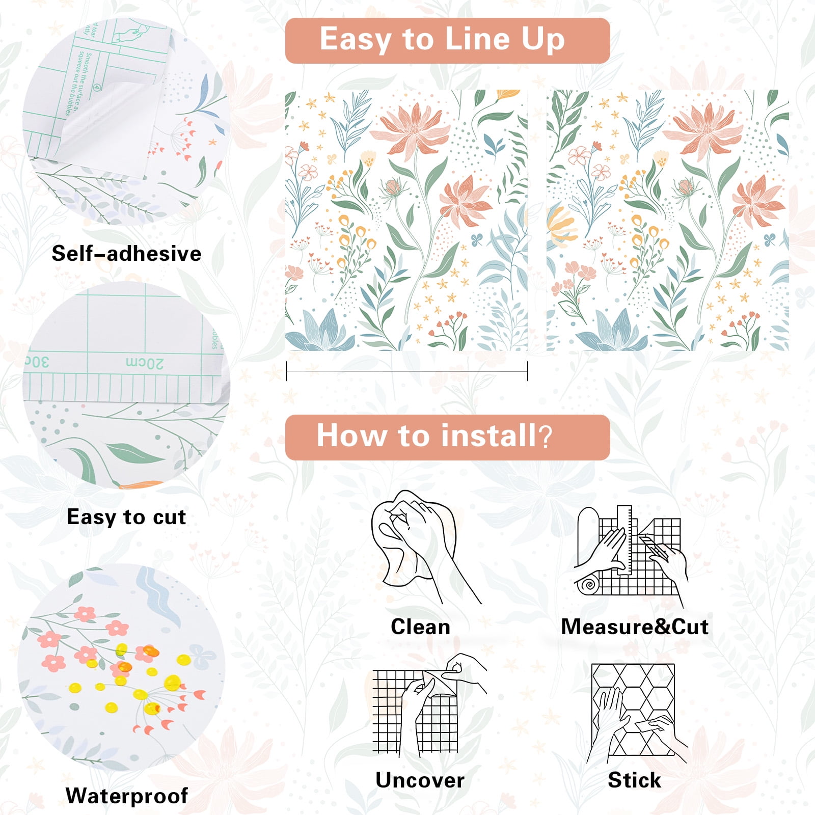 DAZLUTE Peel and Stick Floral Wallpaper, Removable Adhesive Contact Paper for Walls and Furniture (White, 17.72 in x 394 in) 2uguf