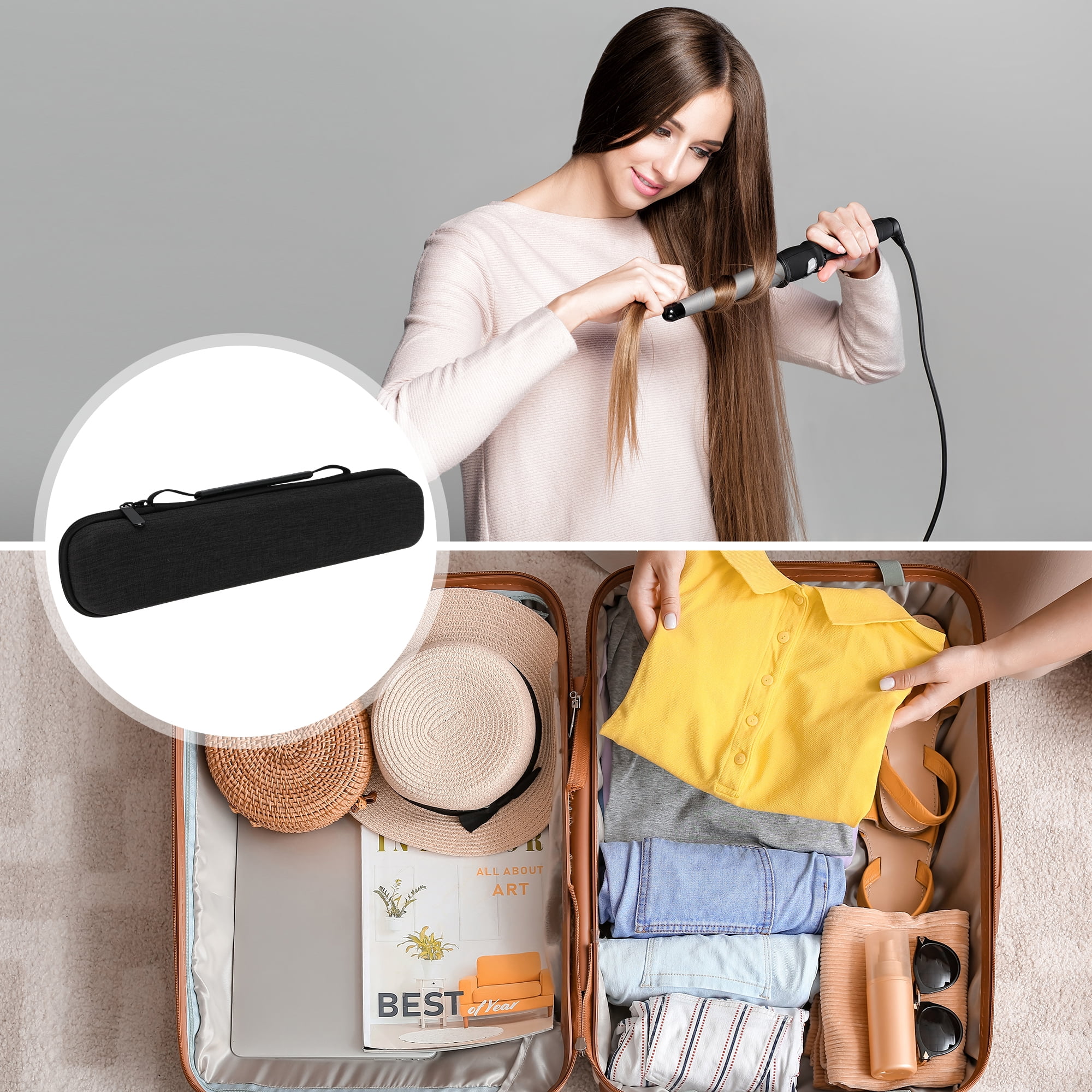 Unique Bargains Hard Shell Curling Iron Travel Case Protective Hair Tool Organizer (Black, 13.98 in x 3.15 in x 2.36 in) si6hv