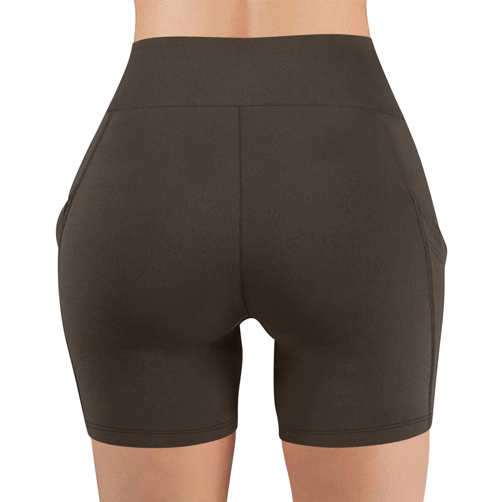 EGNMCR Women's High Waist Biker Shorts with Pockets (Brown, XL) gtdu1