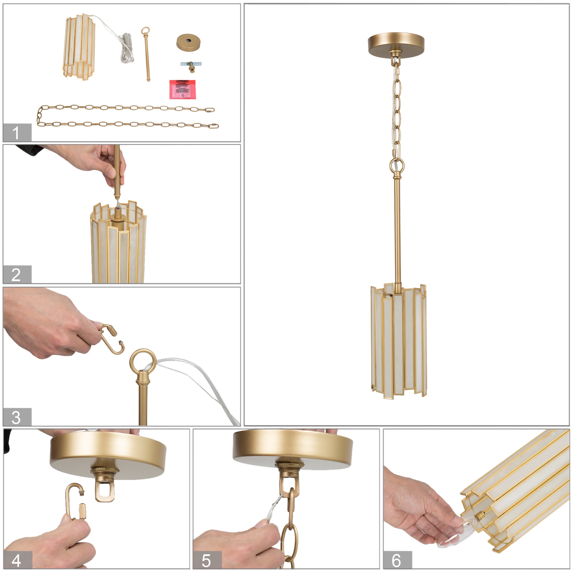 LNC Art-Glass Cylinder Mini Pendant Light, Adjustable Modern Hanging Fixture for Kitchen Island (Gold, 4.3 in) qb273