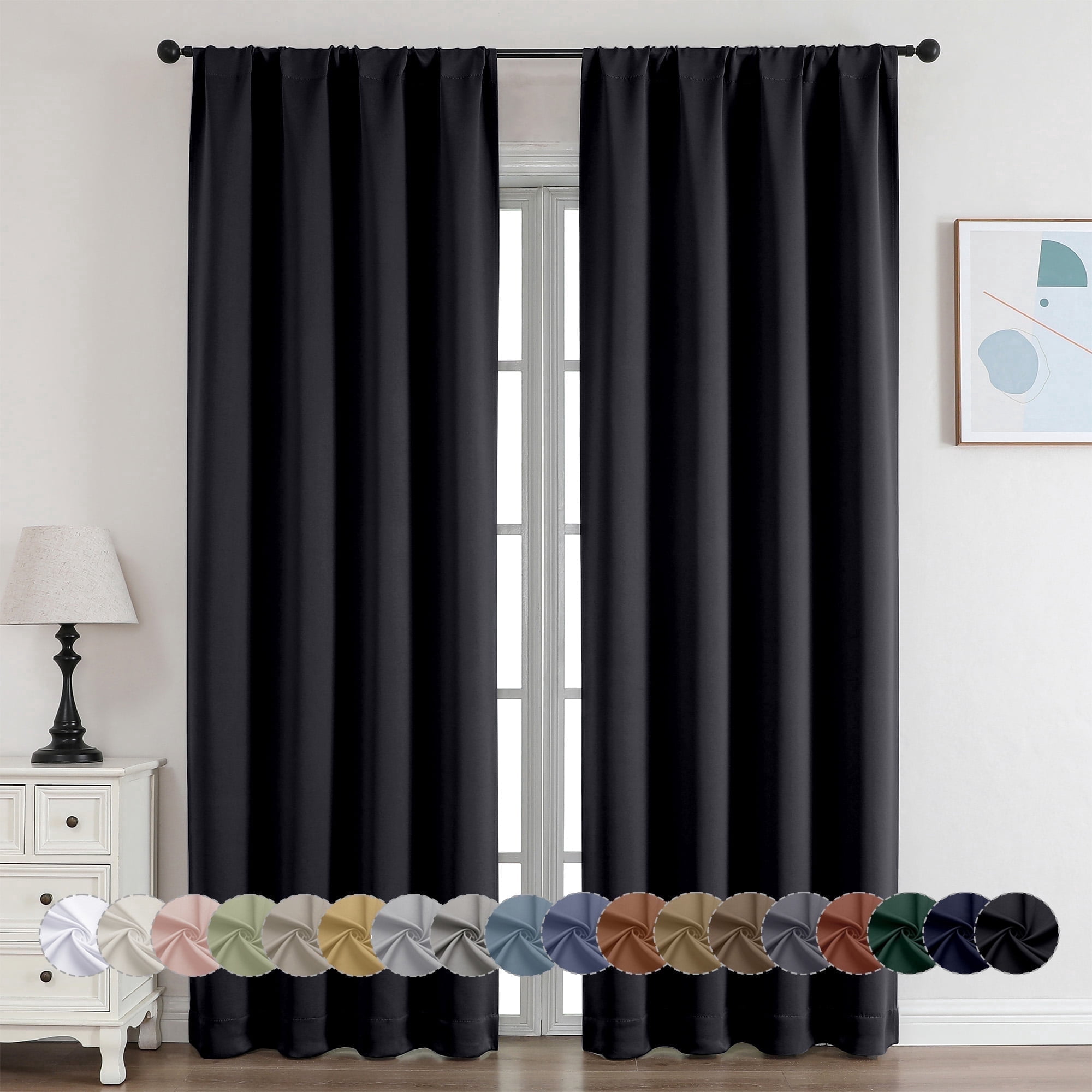 OVZME Thermal Insulated Blackout Window Curtains, Room Darkening Drapes for Bedroom and Living Room (Black, 40 in x 84 in, Set of 2) atf3o