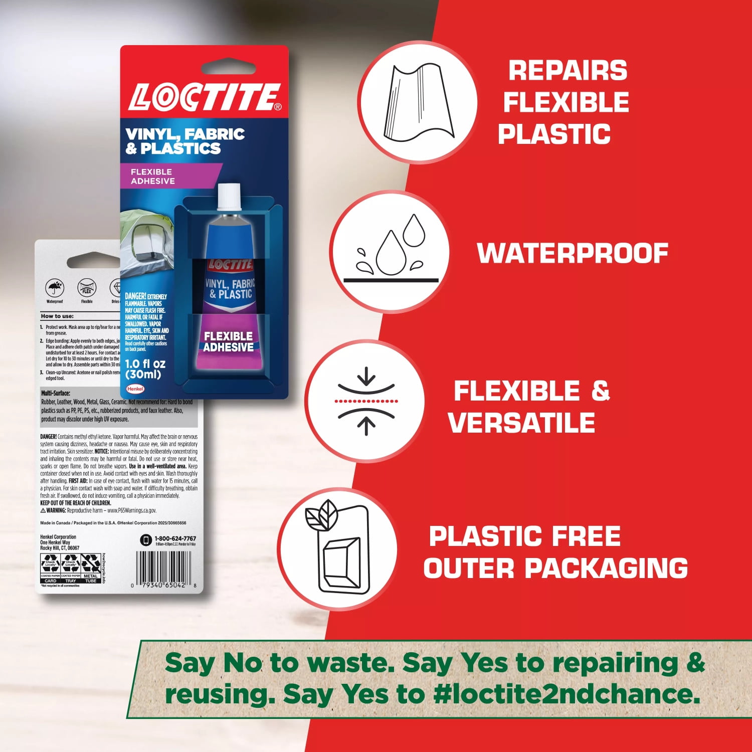 Loctite Vinyl Fabric and Plastic Flexible Repair Adhesive (Clear, 1 fl oz) izw69