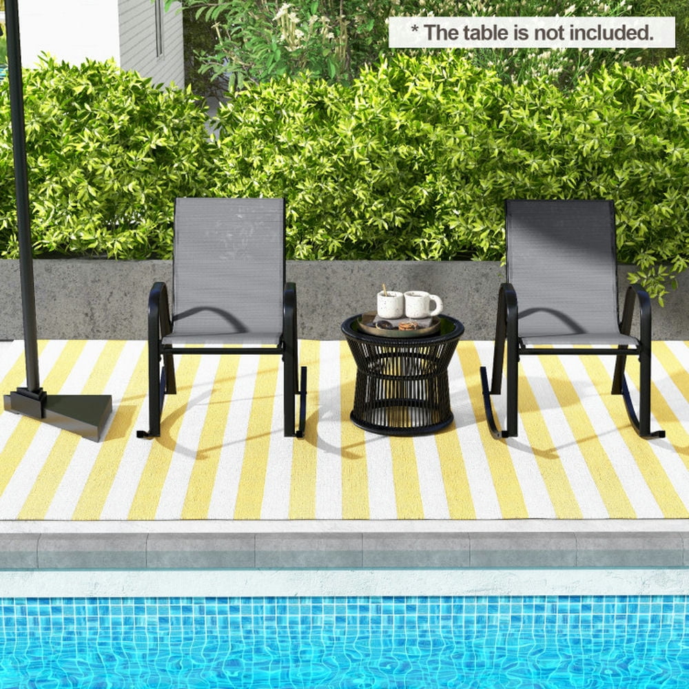 Spaco Heavy-Duty Metal Patio Rocking Chairs with Ergonomic Backrest and Breathable Fabric (Gray, Set of 2) 9zh32