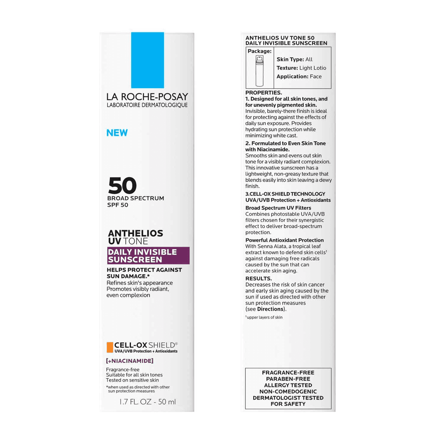 La Roche-Posay Anthelios UV Tone SPF 50 Sunscreen (Invisible Finish, 1.7 fl oz) 50y8g