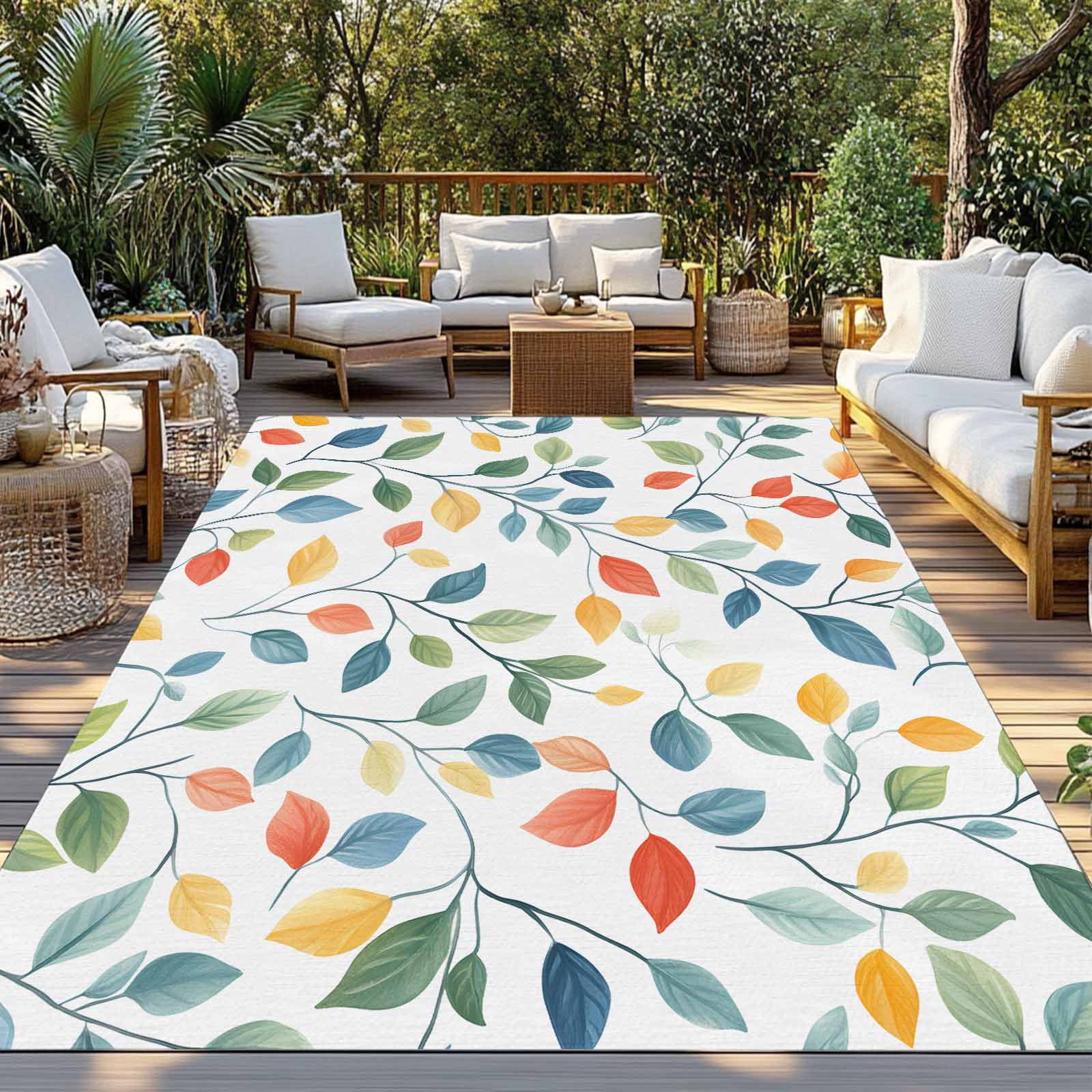 LBCASA Botanical Outdoor Area Rug, Washable Non-Slip Floor Carpet for Patio and Deck (Green, 3 ft x 5 ft) evnfs