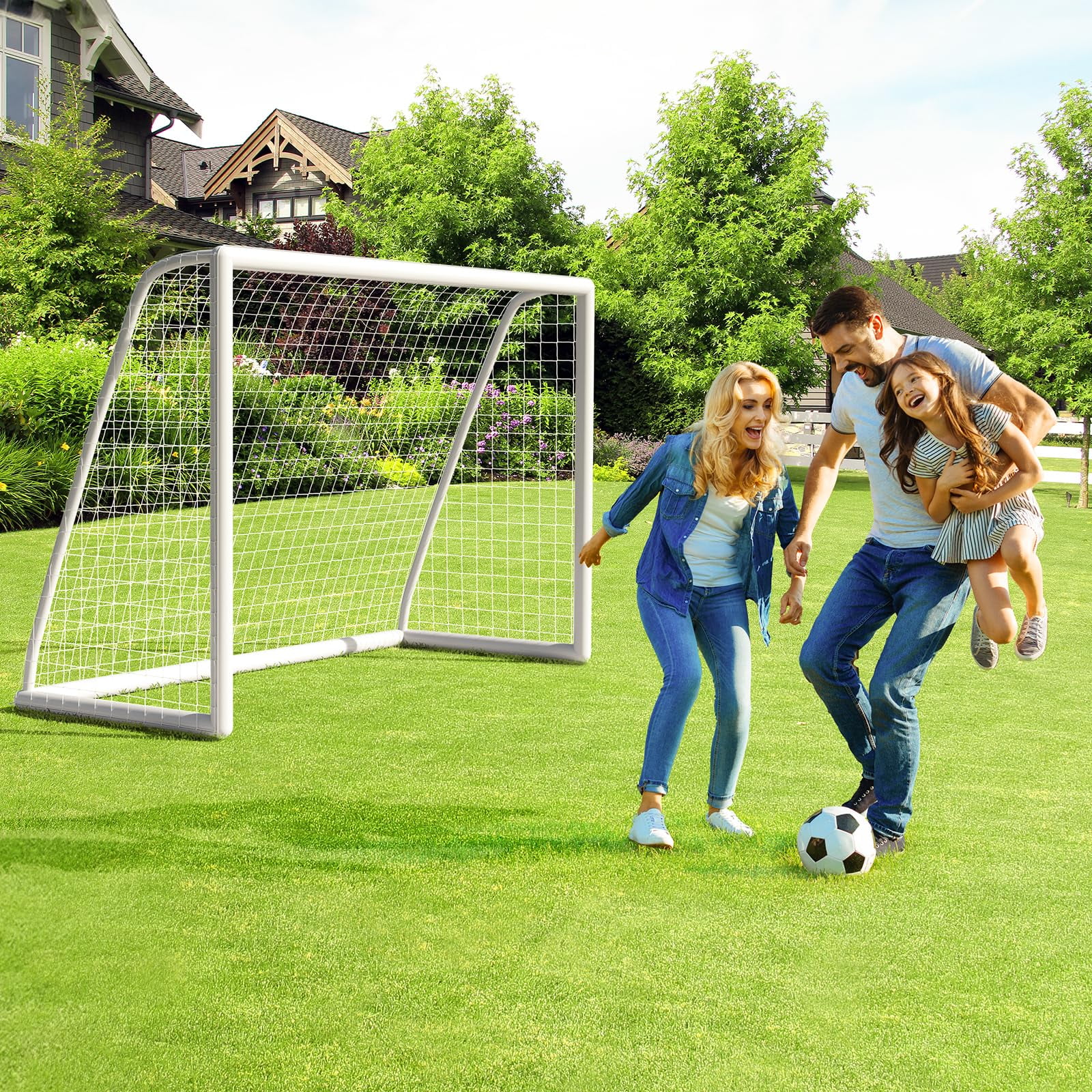 TLGREEN Portable Soccer Goal Net, Weatherproof UPVC Frame for Backyard Training (White, 10 ft x 6.5 ft) 2a3i0