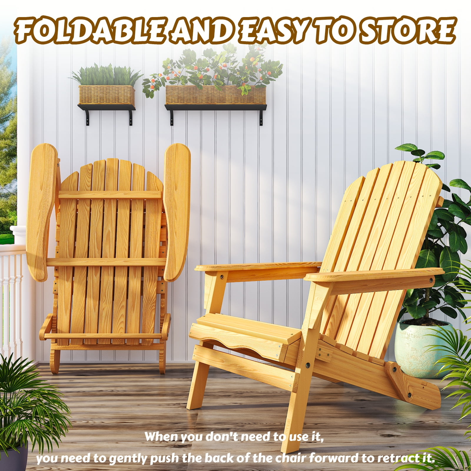 Ktaxon Folding Wooden Adirondack Chair, Weather-Resistant Outdoor Patio Seat (Brown, 35.4 in Height) m57r6