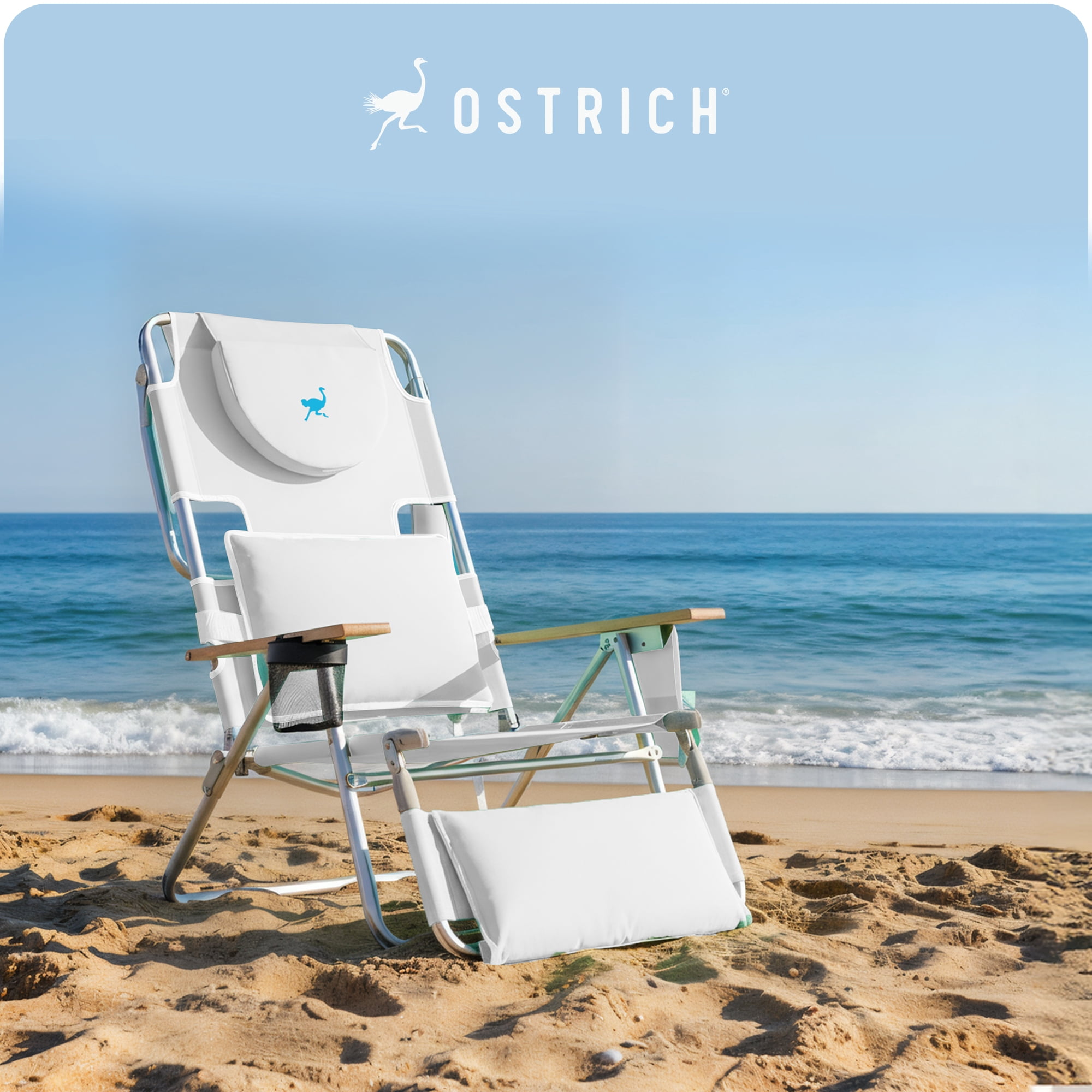Ostrich Deluxe 3N1 Lightweight Outdoor Beach Lounge Chair with Footrest (White, 60.76 in x 28.10 in x 39.73 in) gu2iy
