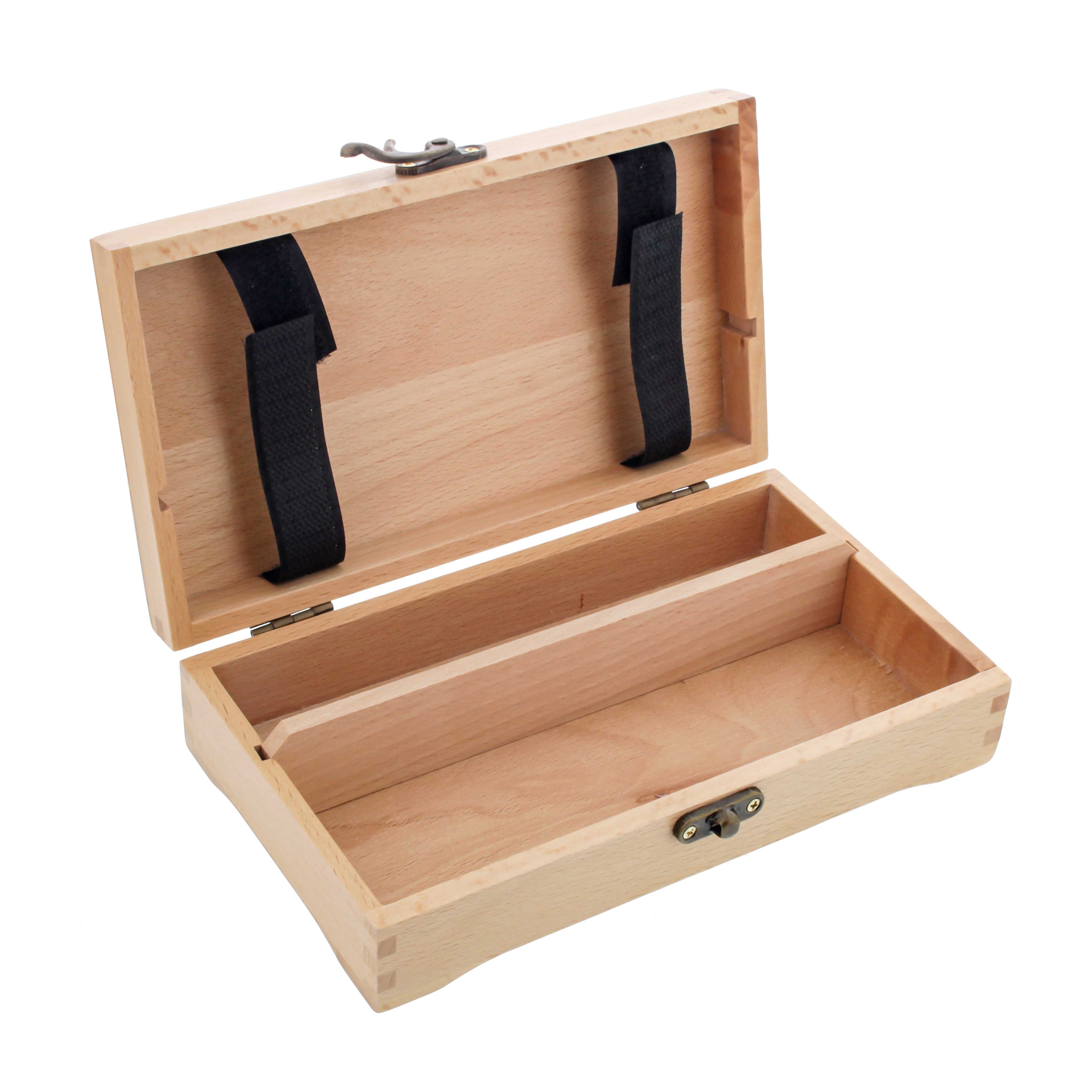 U.S. Art Supply Artist Tool and Brush Storage Box, Durable Beechwood Organizer with Locking Clasps (Beige, 8 in x 4.5 in x 2 in) bmf92