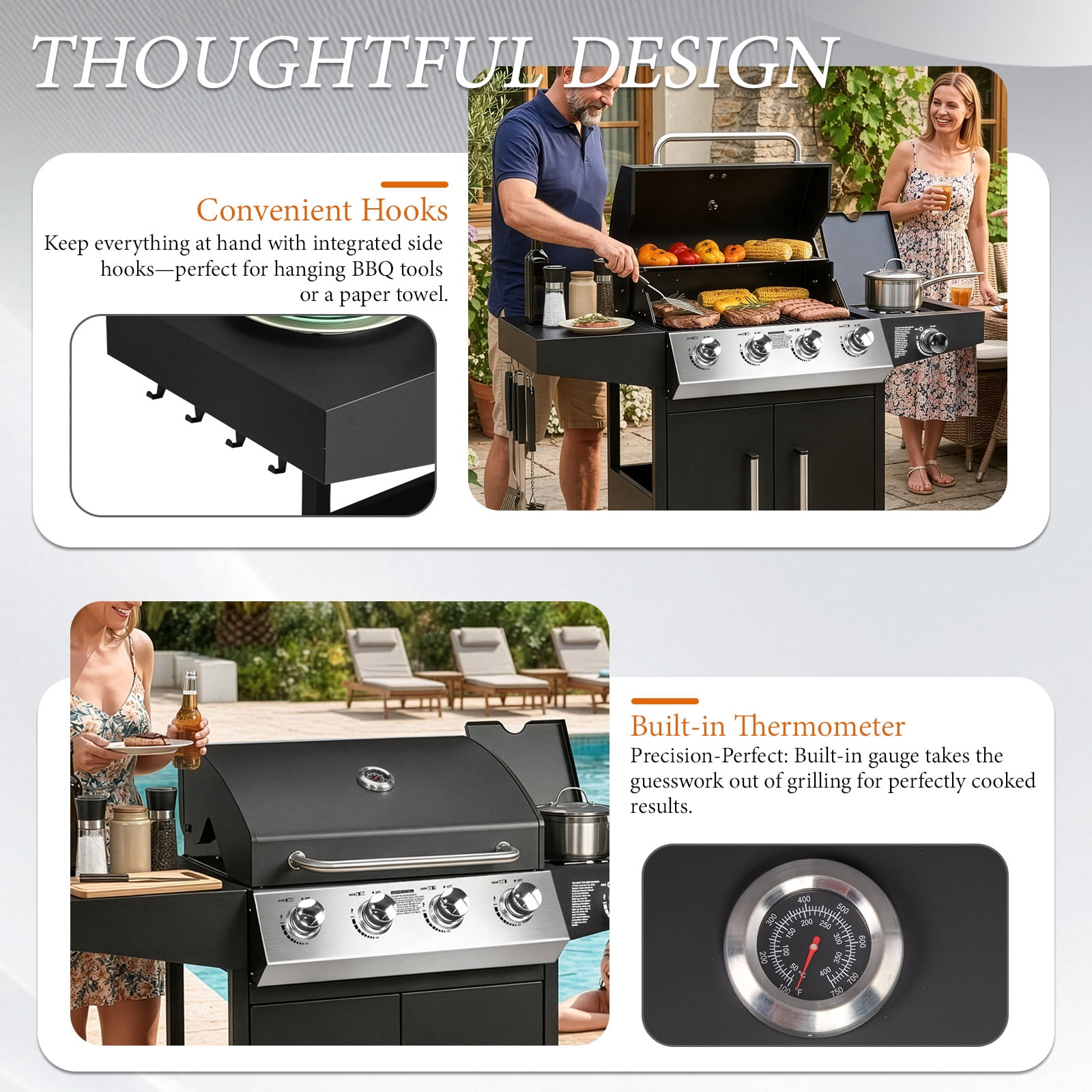 Ktaxon 4-Burner Propane Gas Grill with Side Burner and Wheels (Black, 58000 BTU) 7pug5