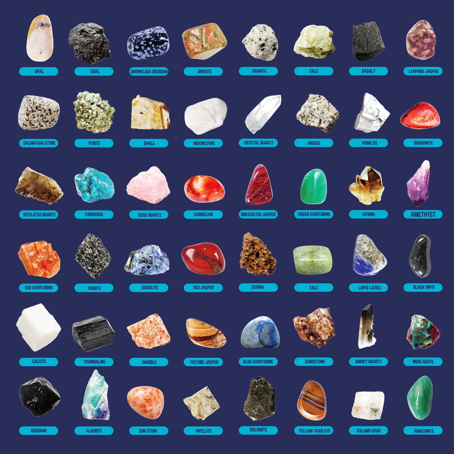 Piano Potato Rock and Mineral Collection Kit, Educational Geology Science Set for Kids (48 Pieces) ndci3