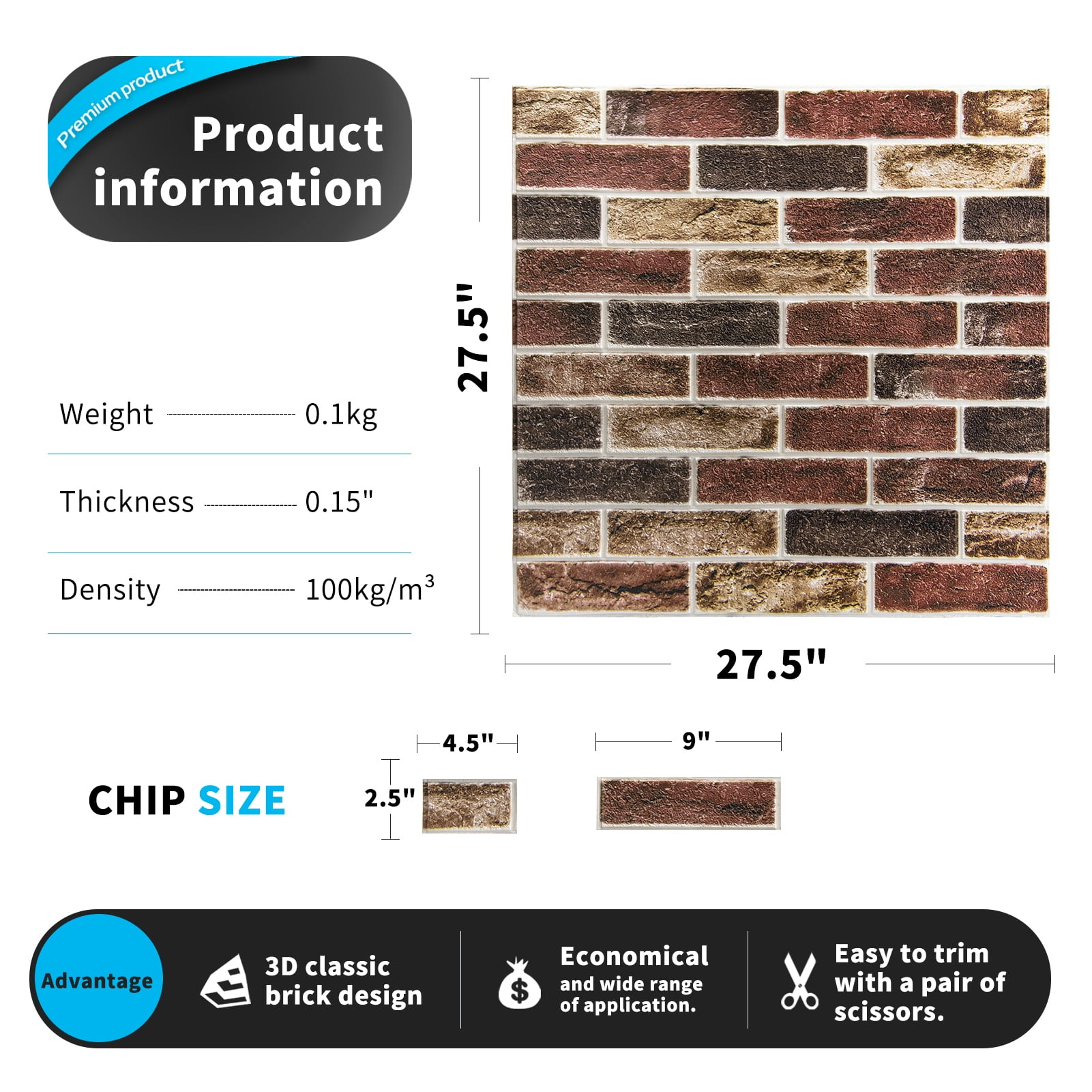 Art3d Peel and Stick 3D Faux Brick Wall Panels (Red Brown, 20-Pack, 105 Sq.Ft) tnqme