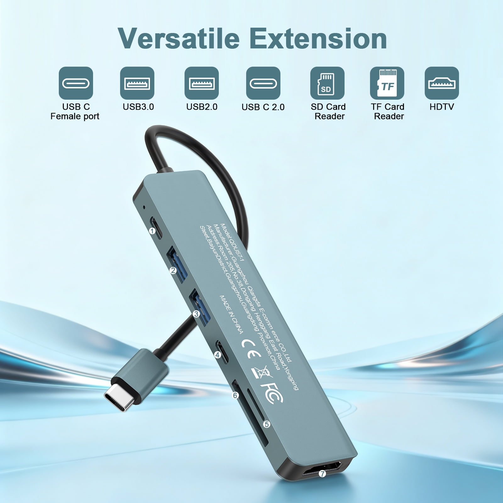 JcBlaon 7-in-1 USB-C Hub Adapter for MacBook with 4K HDTV, 100W PD Charging, USB 3.0 Ports, SD/TF Card Reader & 3.5mm Audio (Space Gray) nt5hn