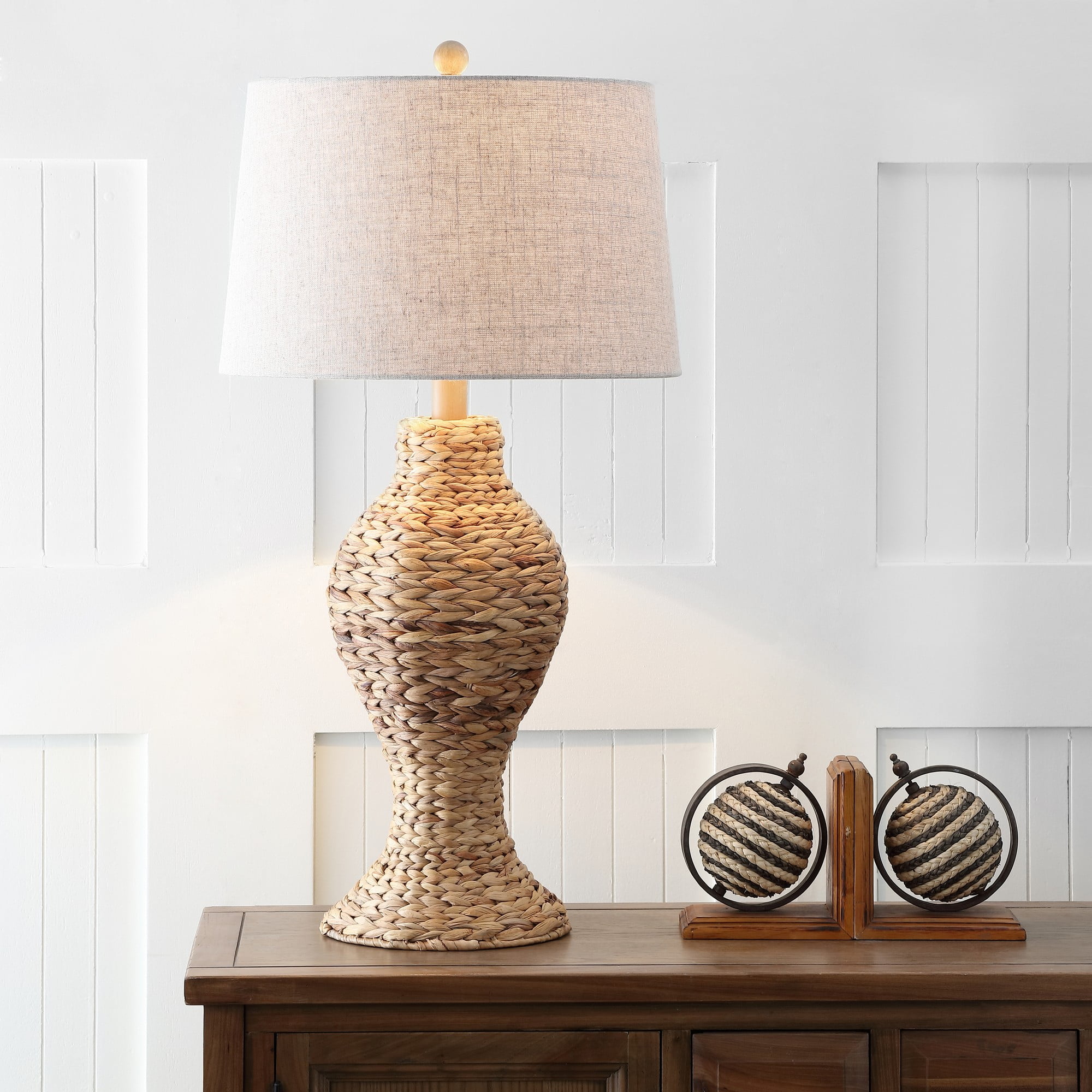 JONATHAN Y Elicia Coastal Cottage Water Hyacinth Weave Table Lamp (Natural, 31 in) 5ntdu
