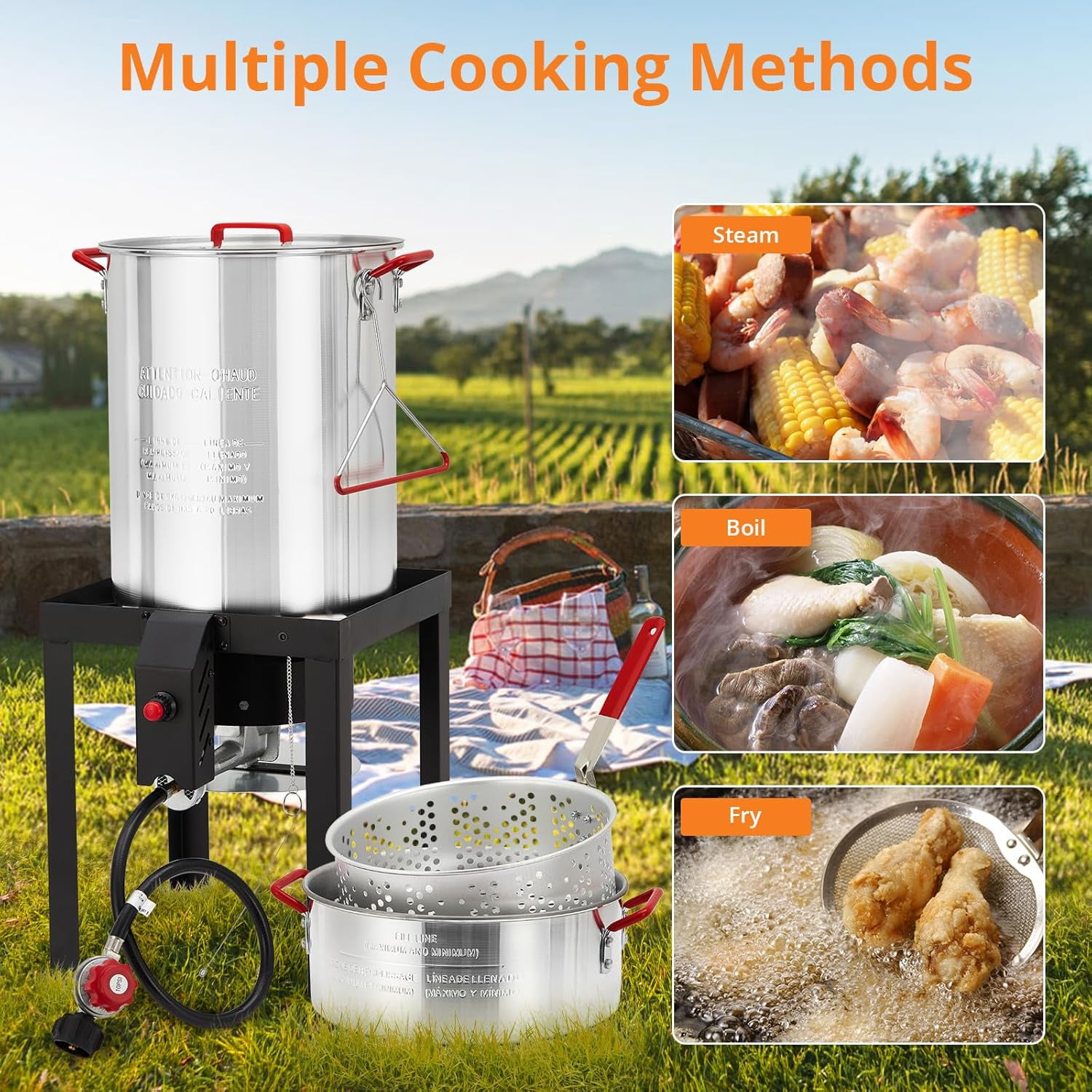 Rugerasy Outdoor Turkey and Fish Deep Fryer Combo Kit with Propane Burner (Black, 30 QT and 10 QT) jtx5j