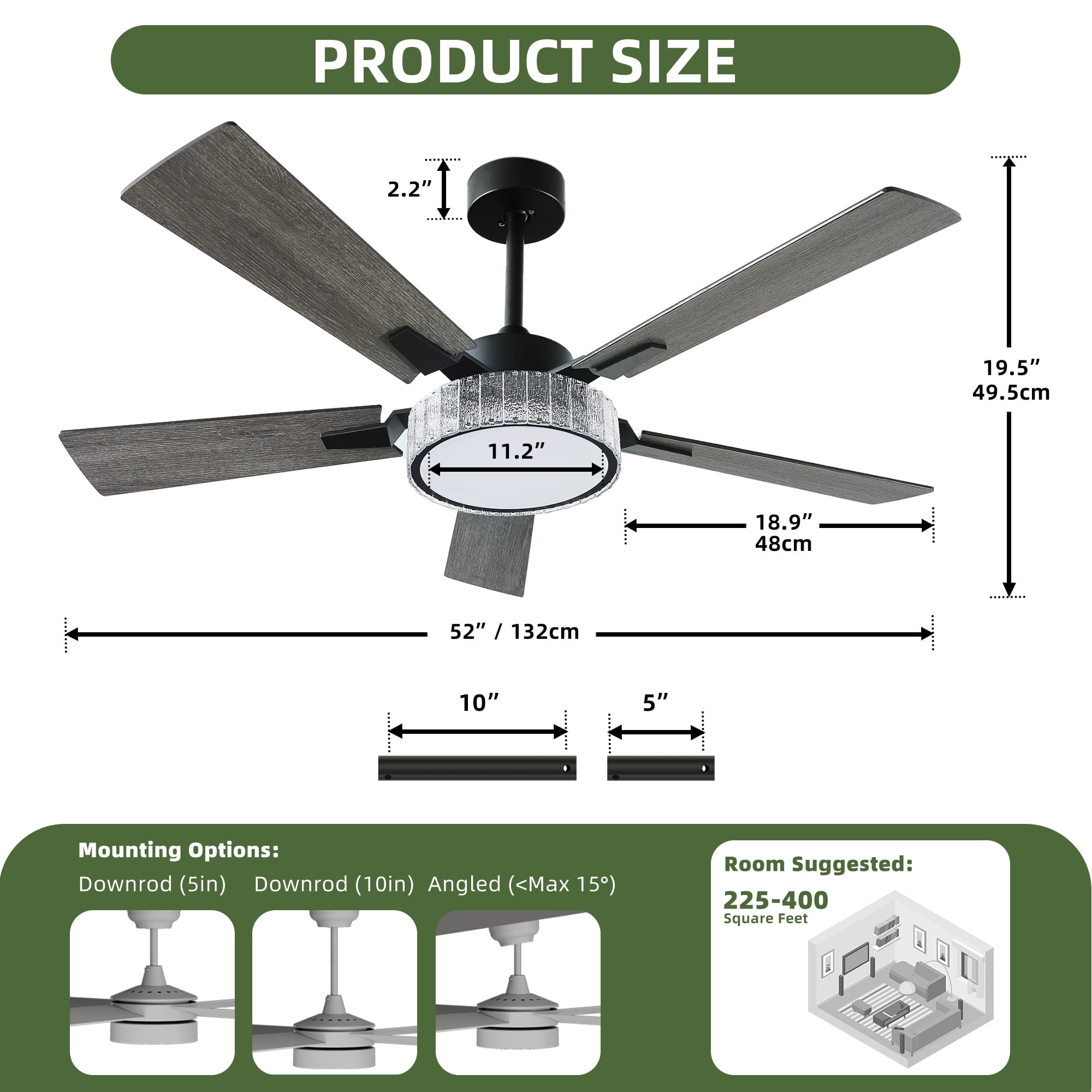 Uforic Farmhouse Ceiling Fan with Lights, Smart Chandelier Fan with Remote & App Control (Black, 52 in) bqaak