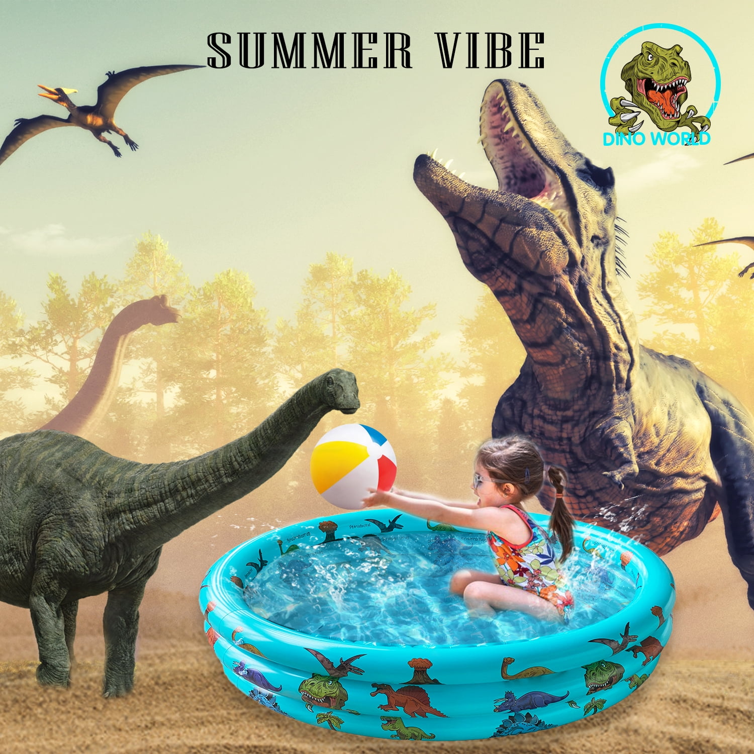 10Leccion Dinosaur Inflatable Kids Pool, Durable Round Swimming Pool for Toddlers, Portable Ball Pit (Blue, 57 in x 15 in) 6a2il