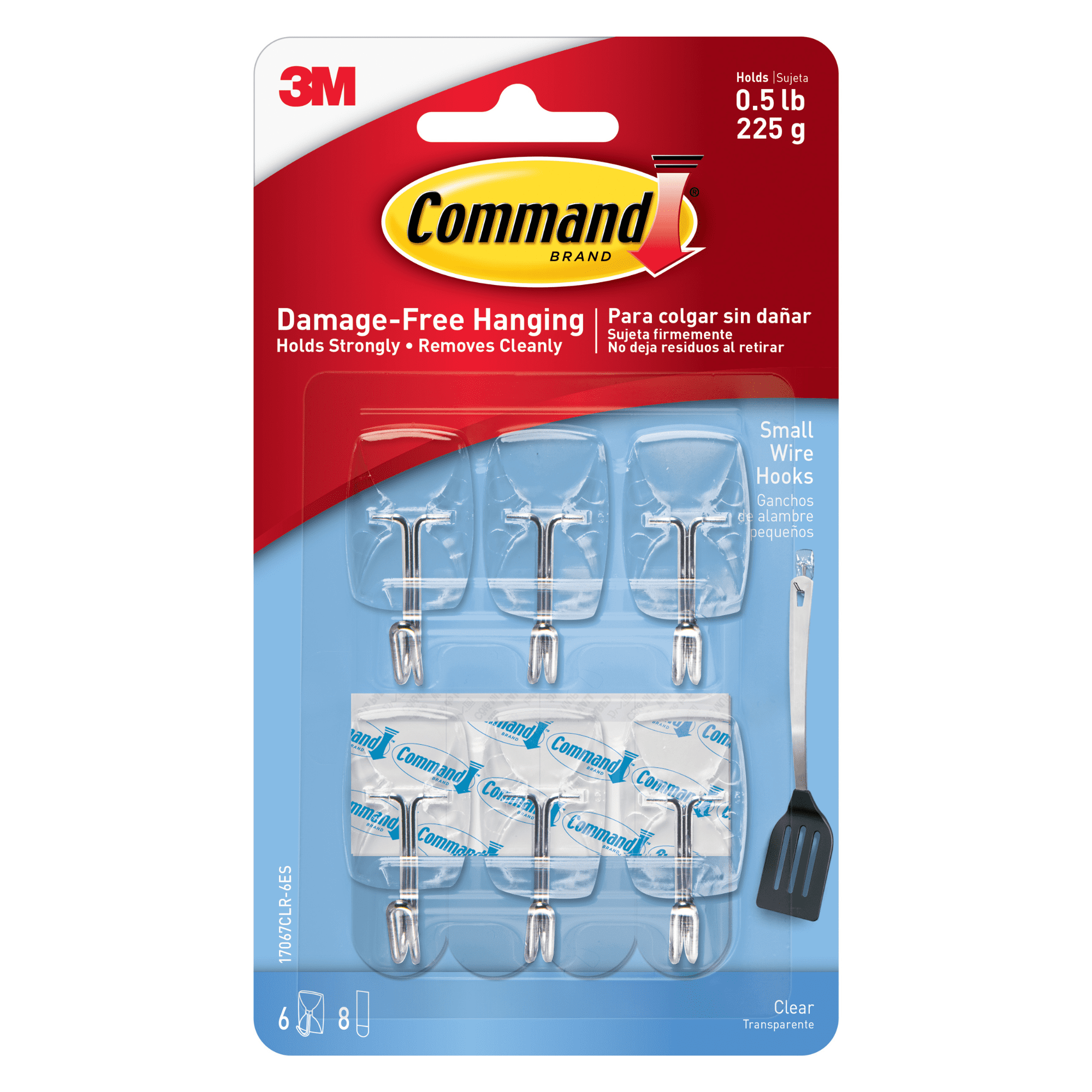 Command Small Wire Wall Hooks Damage-Free Adhesive Hanging Set (Clear, 6-Pack) 7fb8m