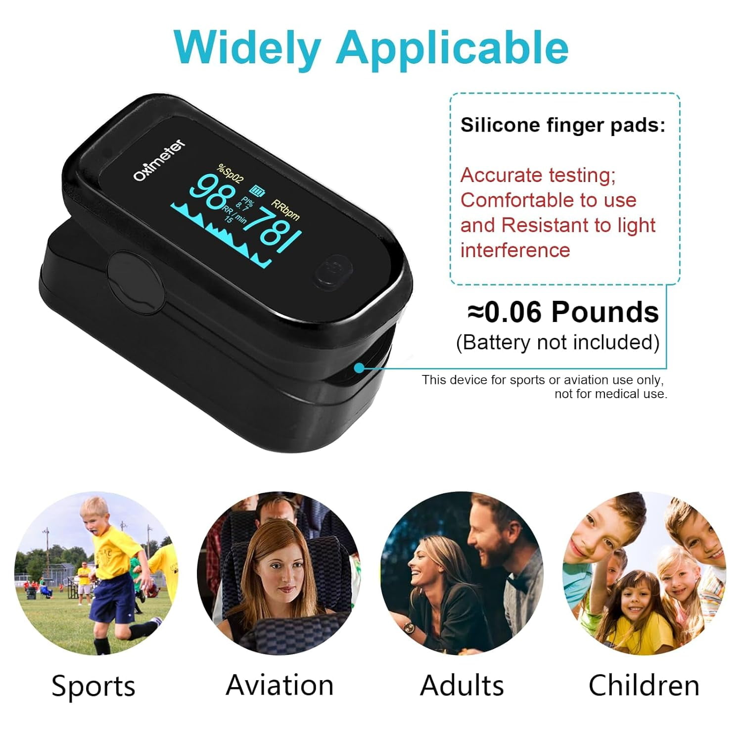 SUWU Pulse Oximeter Fingertip Oxygen Monitor for Sports and Fitness (Black, 1 Pack) y5tay