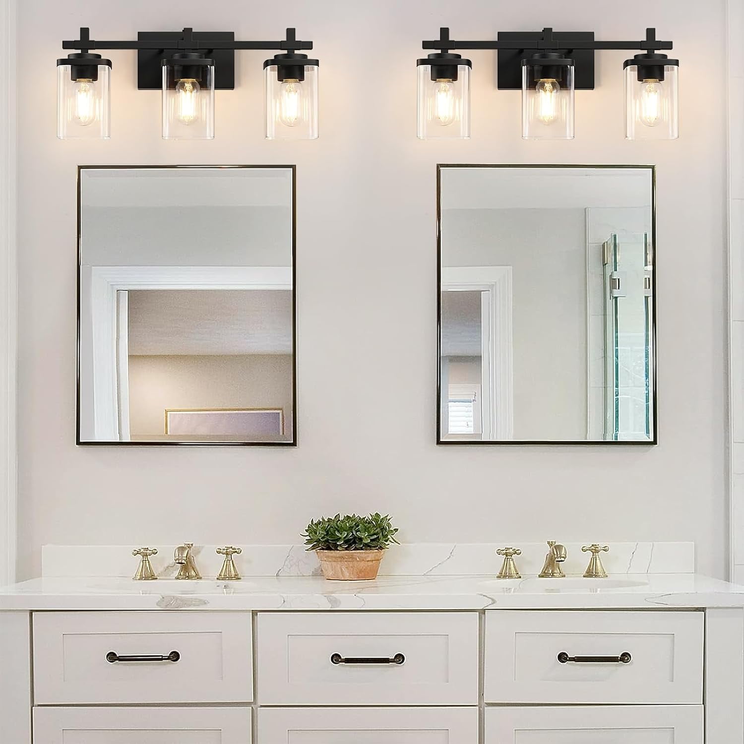 Pynsseu 24 in 3-Light Bathroom Vanity Light Fixture, Matte Black Wall Sconce with Clear Glass Shades 3t5dh