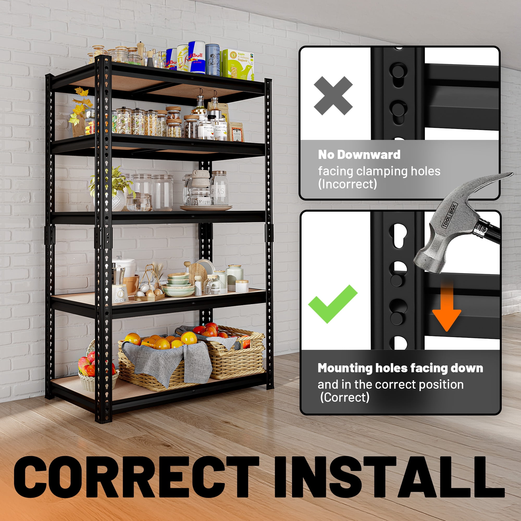 HOKEEPER 5-Tier Heavy Duty Garage Storage Shelving Unit (Black, 35.43 in W x 15.74 in D x 72.05 in H) 9vvsf
