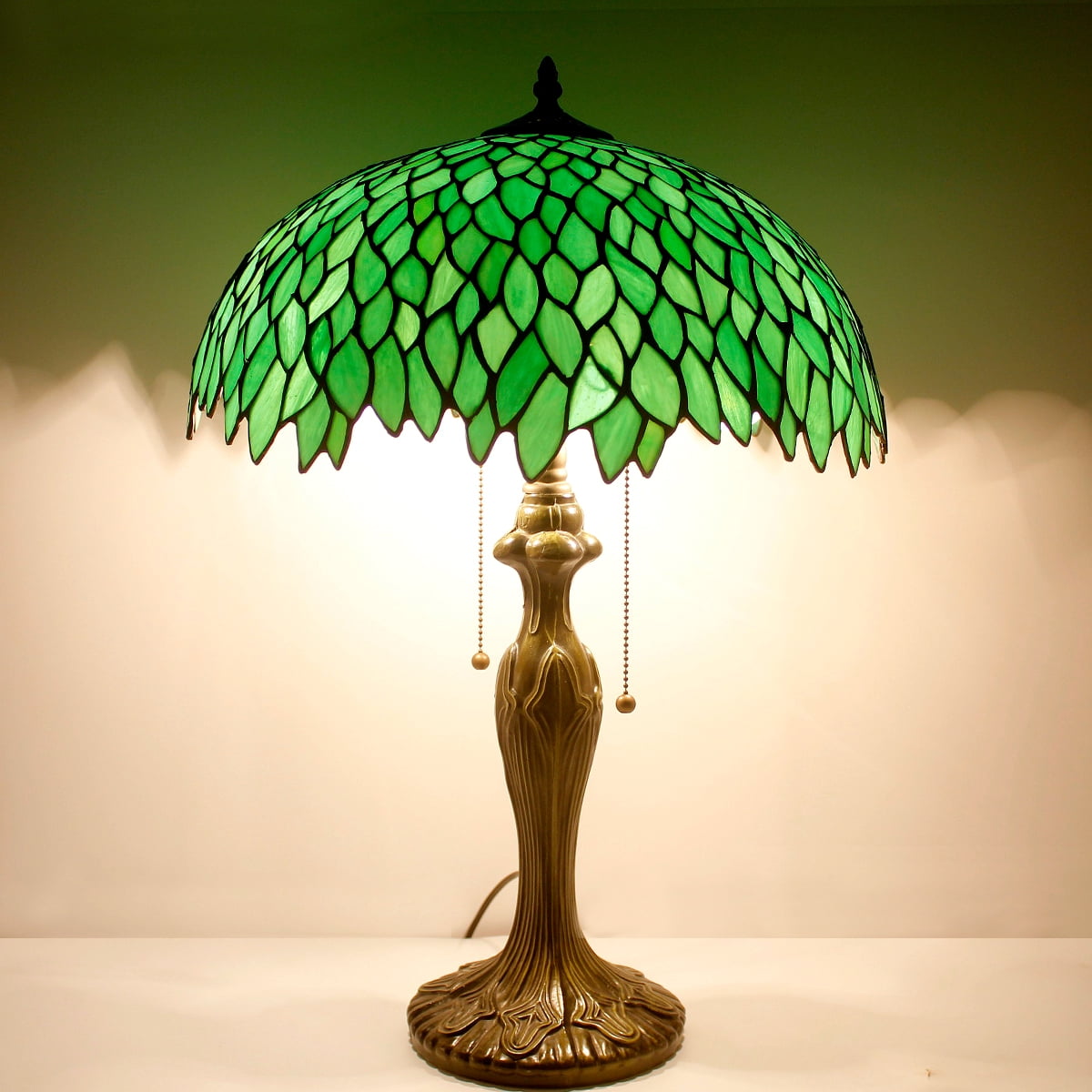 Werfactory Tiffany Style Table Lamp Stained Glass Bedside Desk Light (Green Wisteria, 16 in W x 24 in H) e9net