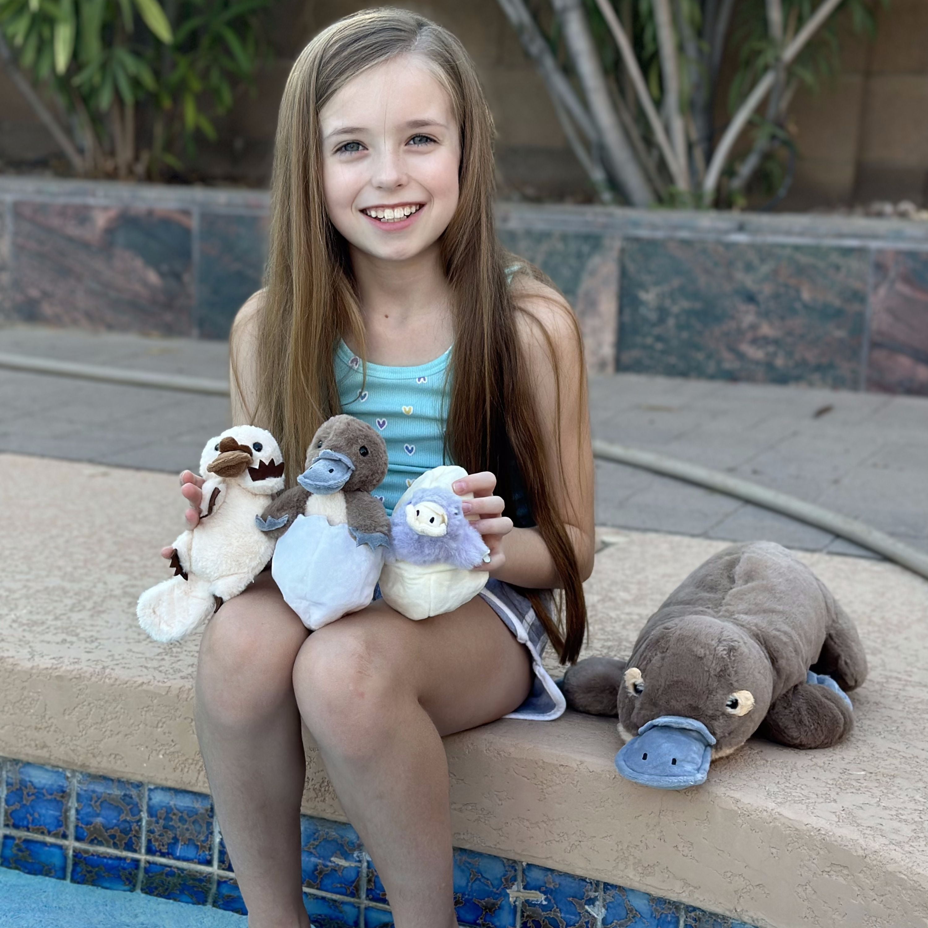 Muiteiur Giant Platypus Stuffed Animal Interactive Plush Toy Set with 3 Babies and 2 Eggshells (Grey, 21.7 in) smqme