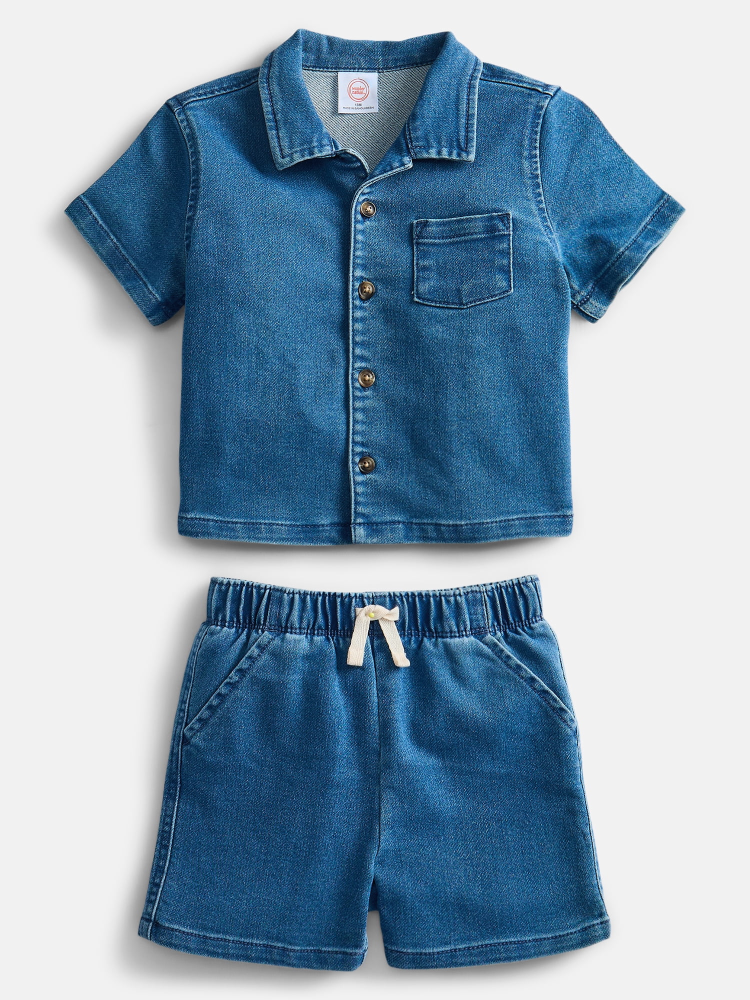 Wonder Nation Baby Boys Short Sleeve Collared Button Top and Matching Shorts Set (Multi, 0-24M) dybqf