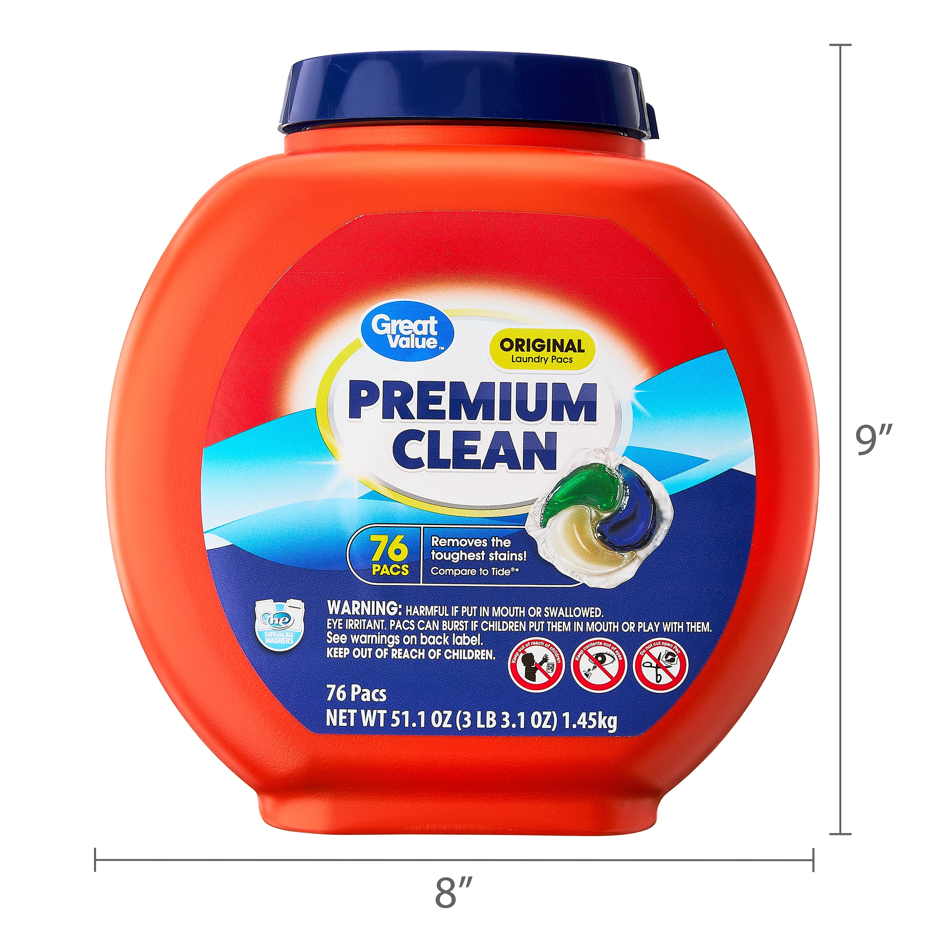 Great Value Premium Clean Laundry Pacs, Original Scent (76 Count) 8mmol