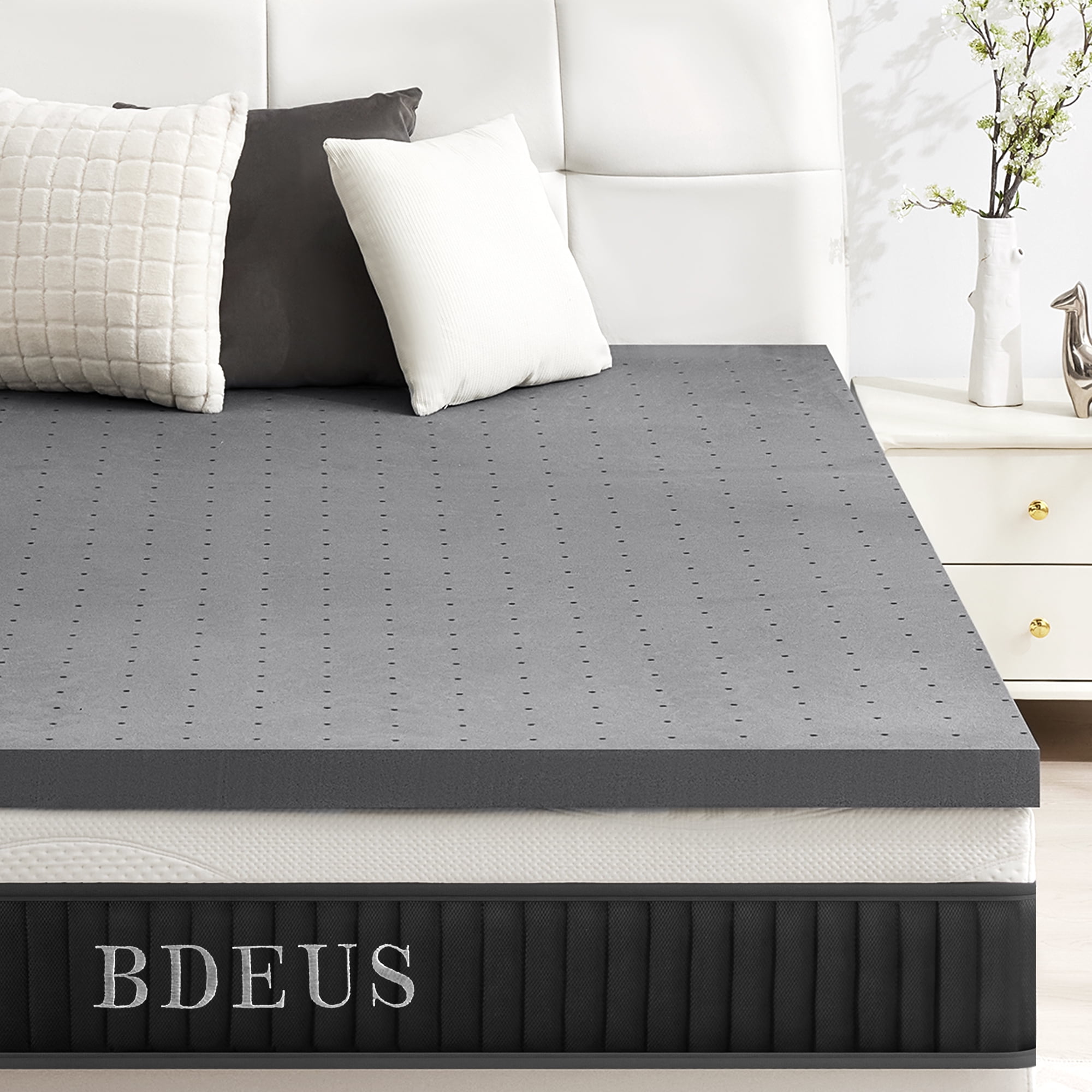BDEUS Cooling Gel Memory Foam Mattress Topper, Supportive Bed Pad for Pressure Relief (Gray, Twin Size, 2 in) nw15h