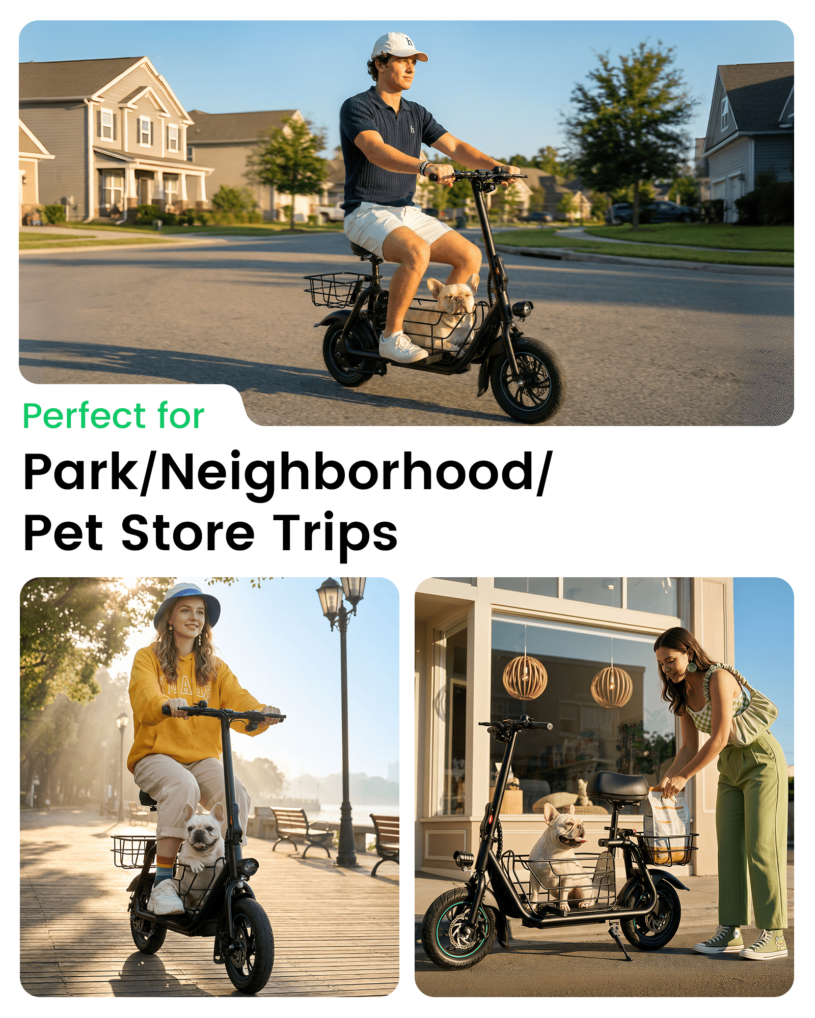 MIHOVER Electric Scooter for Pets with Seat and Dual Baskets (Black, 12 in) 0451i