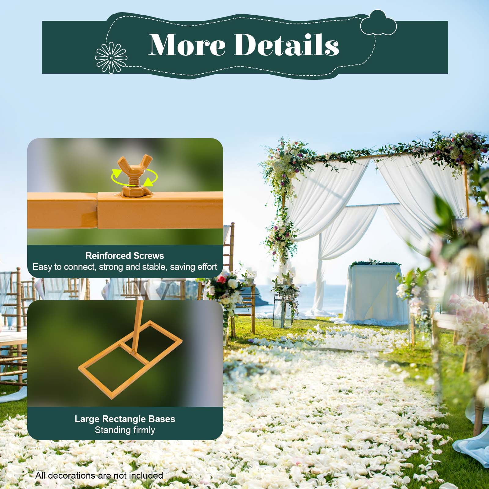 YIYIBYUS Wedding Arch Backdrop Stand, Heavy-Duty Adjustable Square Metal Frame for Ceremony and Party Decor (Gold, 9.8x9.8 ft) a763a