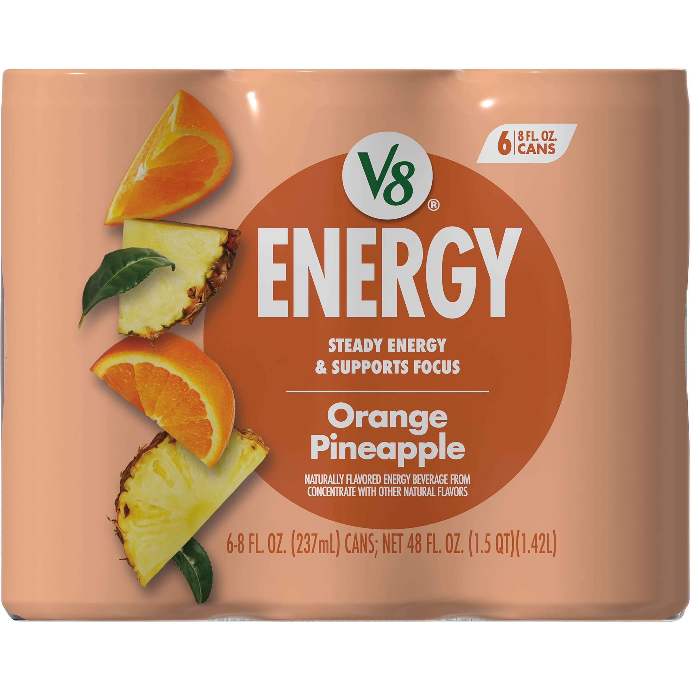 V8 Energy Orange Pineapple Sparkling Energy Drink (Orange Pineapple, 6 Pack of 8 fl oz) vqtjo