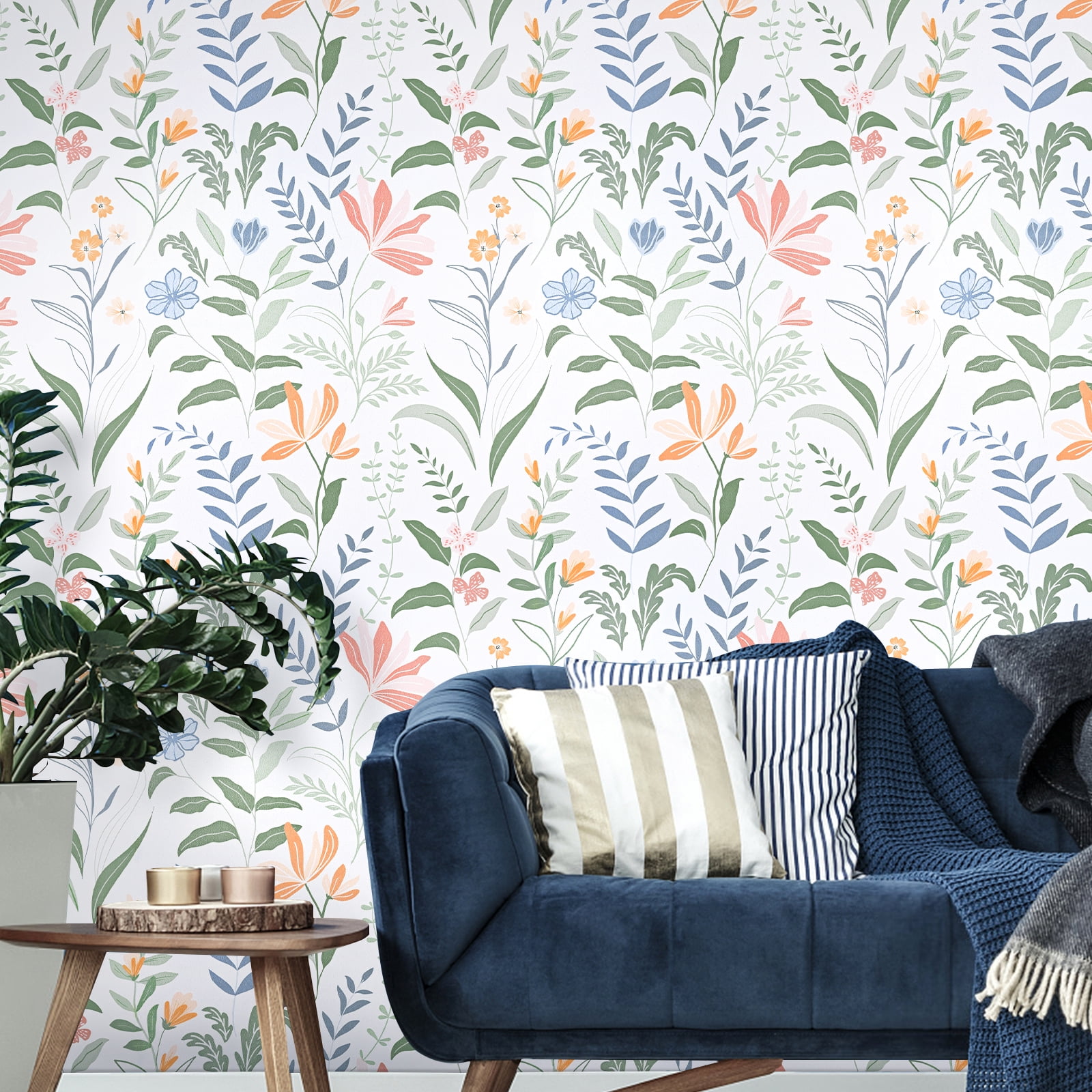 DAZLUTE Peel and Stick Adhesive Wallpaper, Removable Floral Contact Paper for Furniture and Walls (Green, 17.72 in x 118 in) 0dqo0