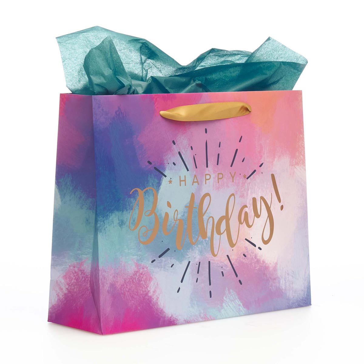 With Love Cosmetics Happy Birthday Gift Bag Set with Card and Tissue Paper (Blue Pink Purple Watercolor, 12.5 in x 10 in x 3.9 in) ppe0l